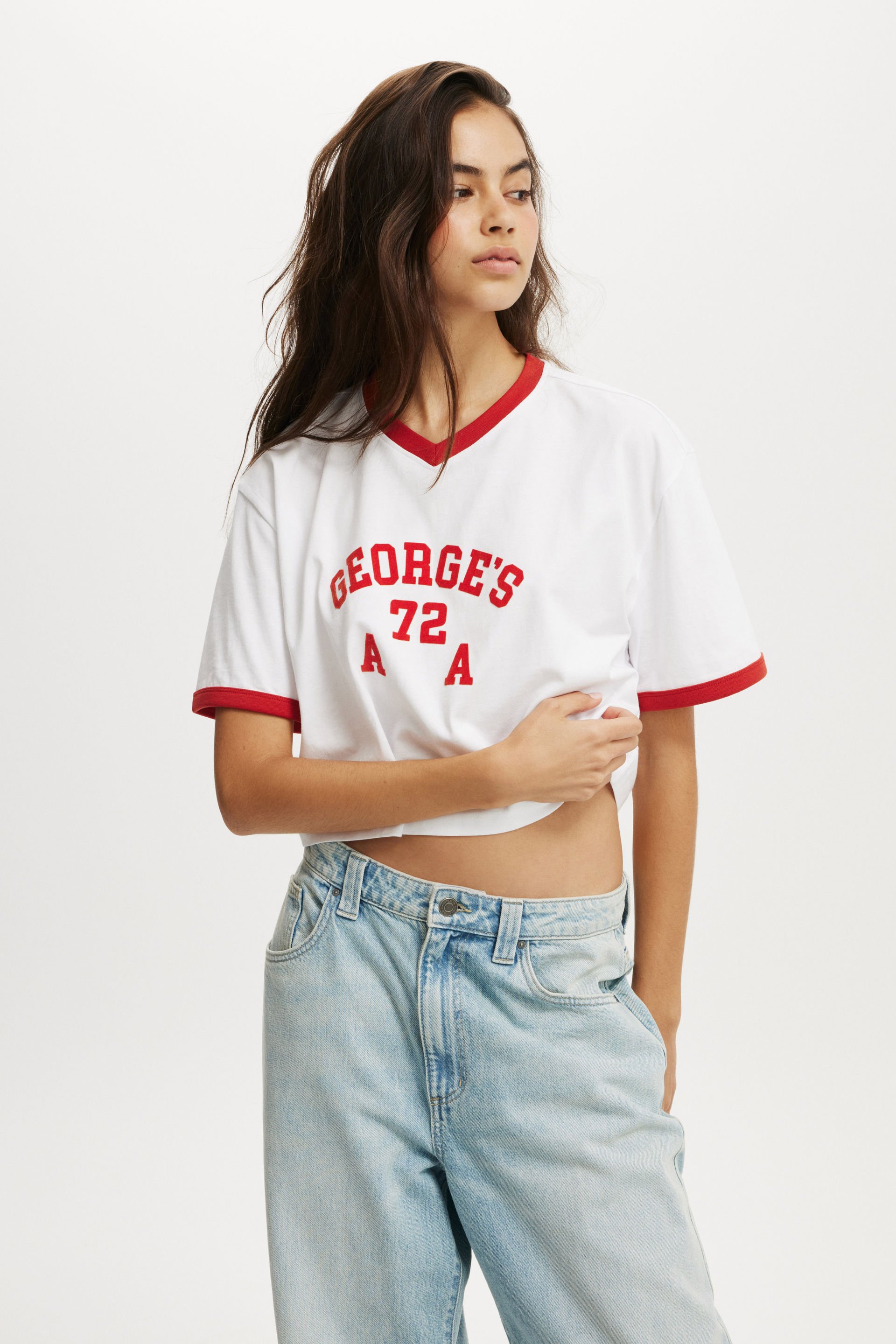 V Neck Boxy Crop Graphic Tee georges 72/white