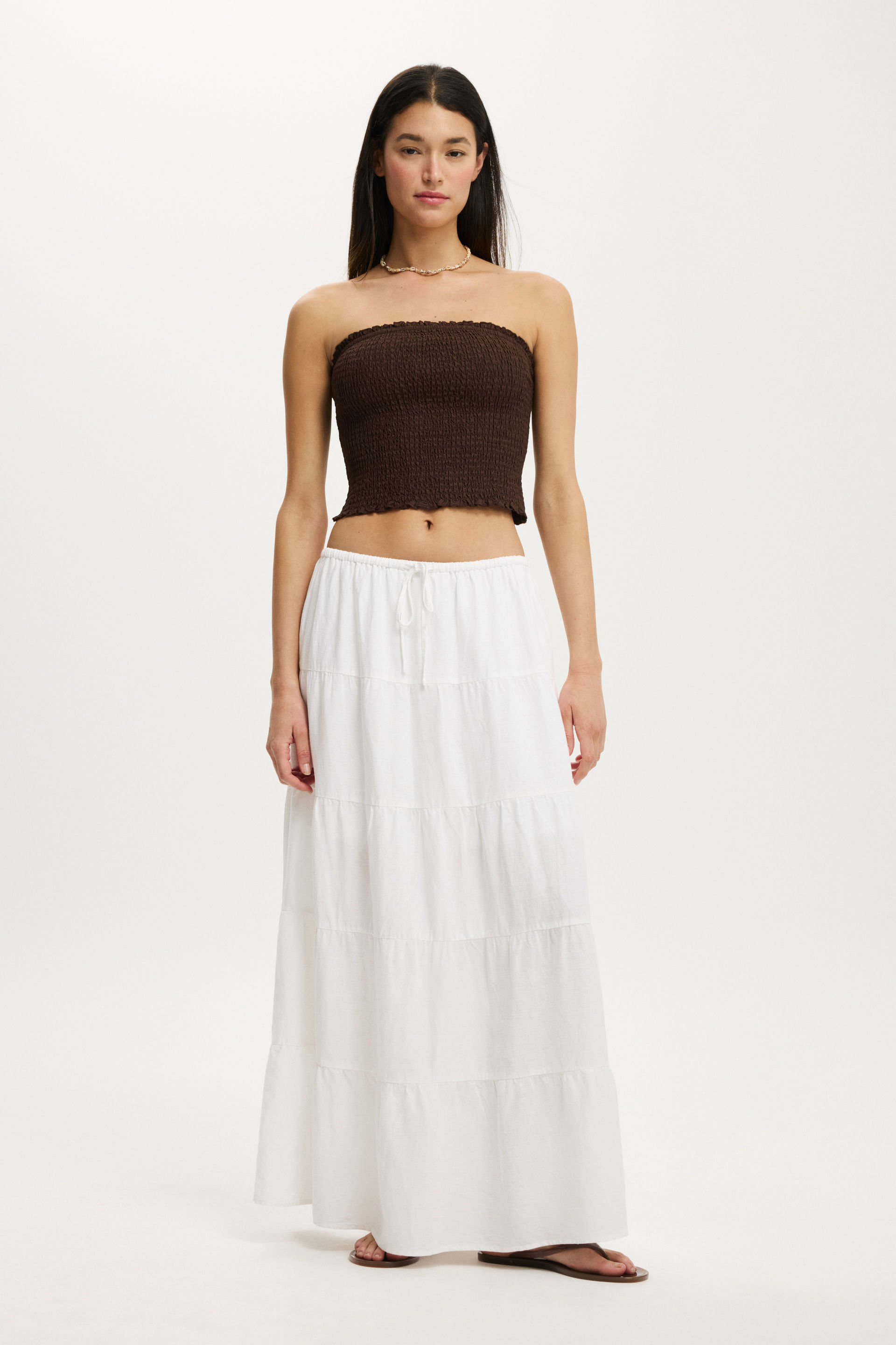 Haven Multi Tiered Maxi Skirt white