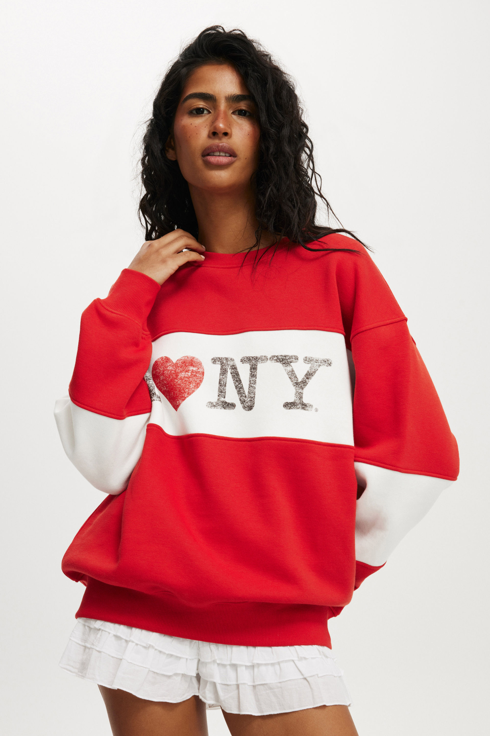 I Love NY Graphic Crew Sweatshirt lcn i love ny/red poppy