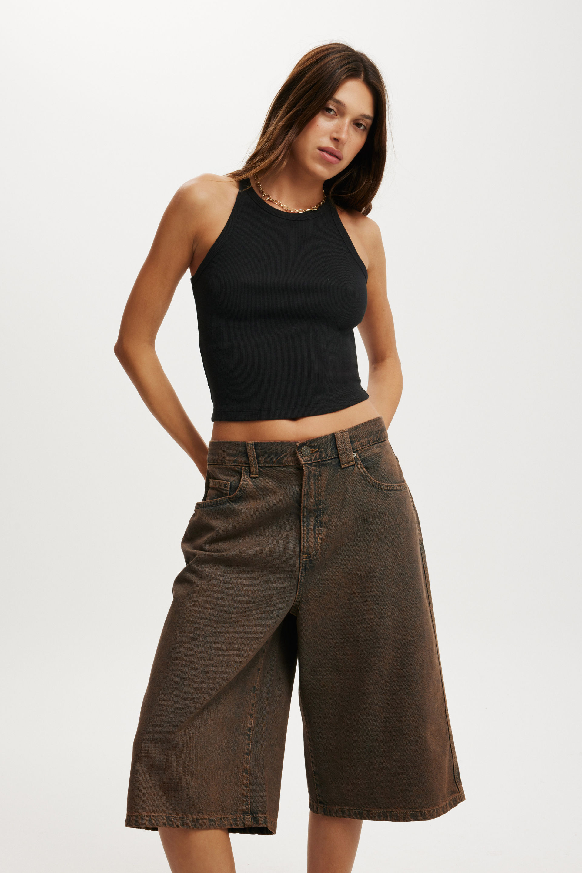 91 Baggy Denim Jort shadow brown