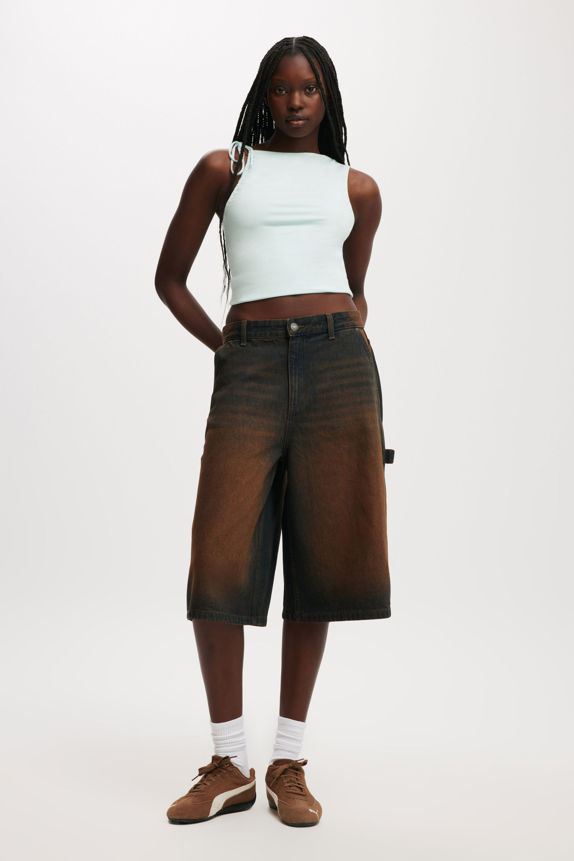 91 Baggy Denim Jort carpenter y2k washed brown