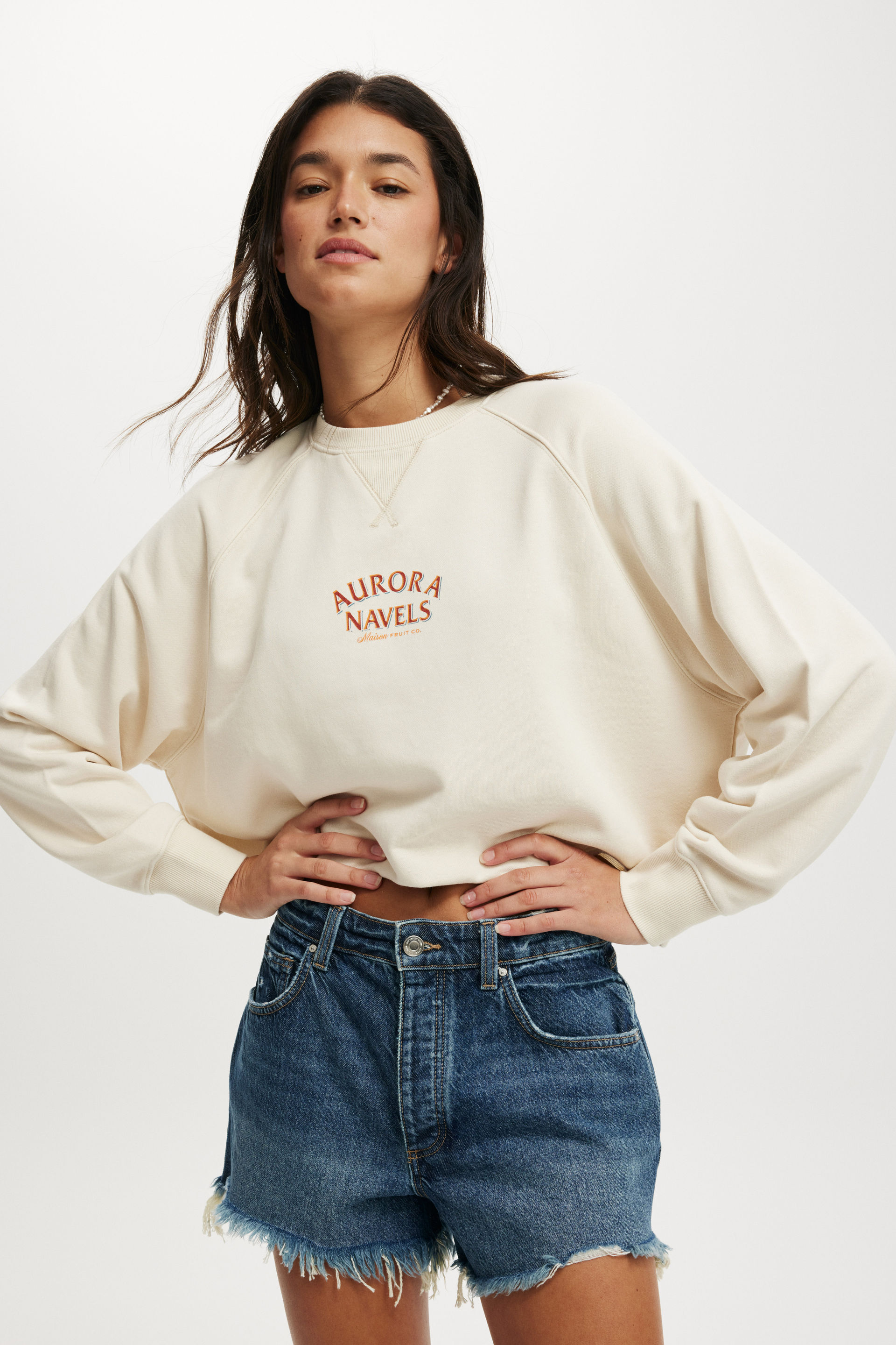 Classic Fleece Graphic Raglan Crew Sweatshirt aurora navels/coconut