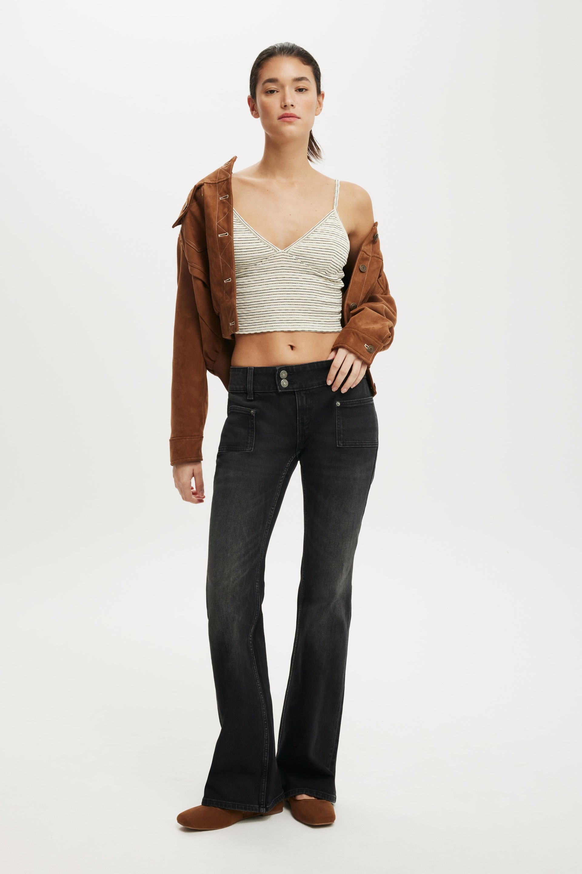 Low Rise Bootcut Jean stitch revolve black