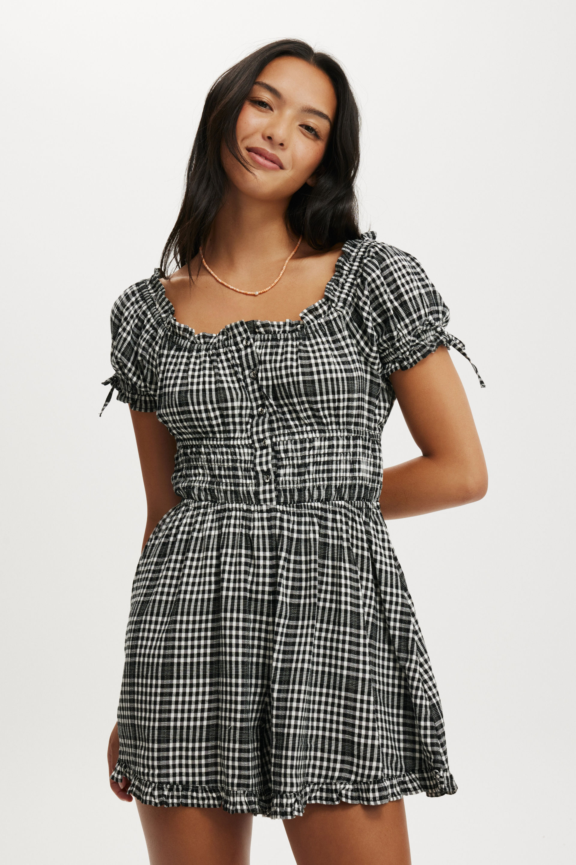 Sadie Button Through Playsuit black gingham