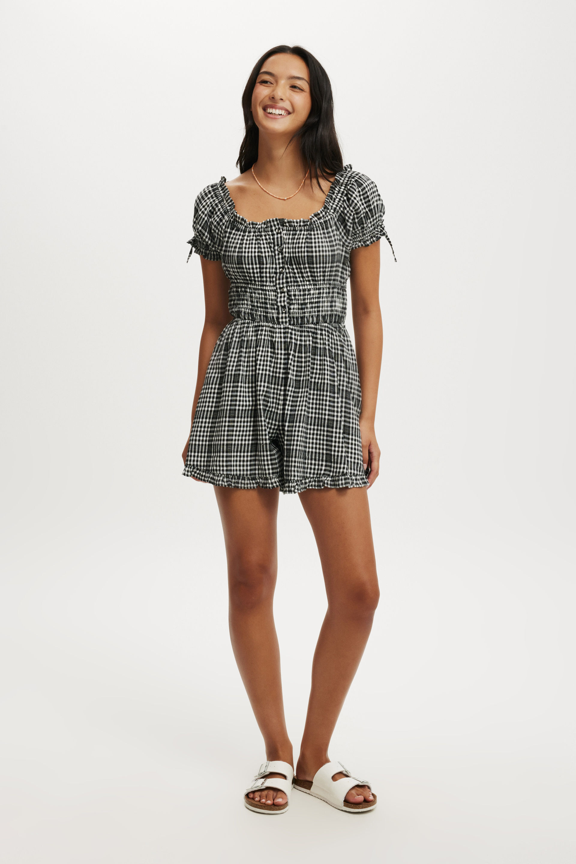 Sadie Button Through Playsuit black gingham