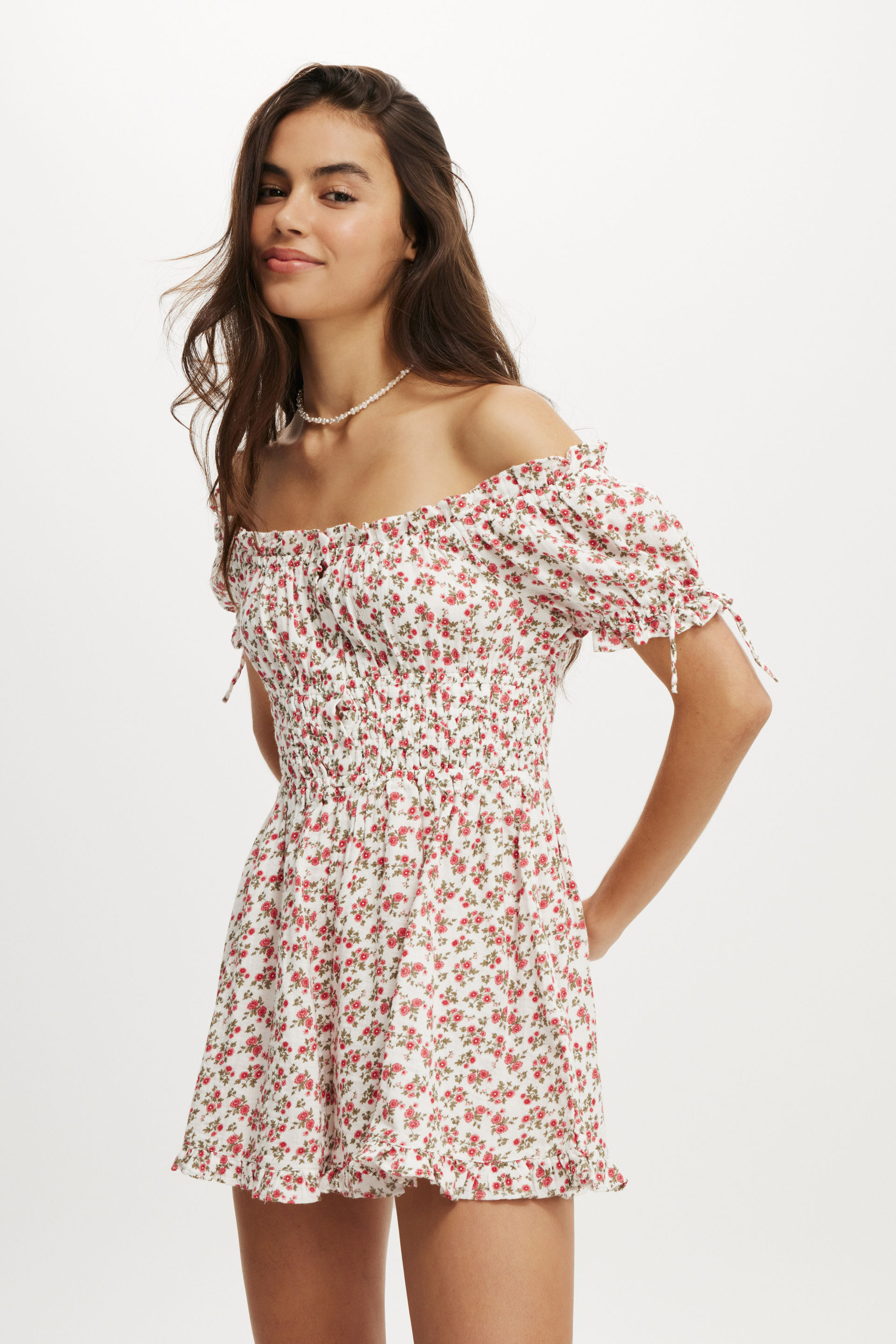 Sadie Button Through Playsuit annaliese floral red