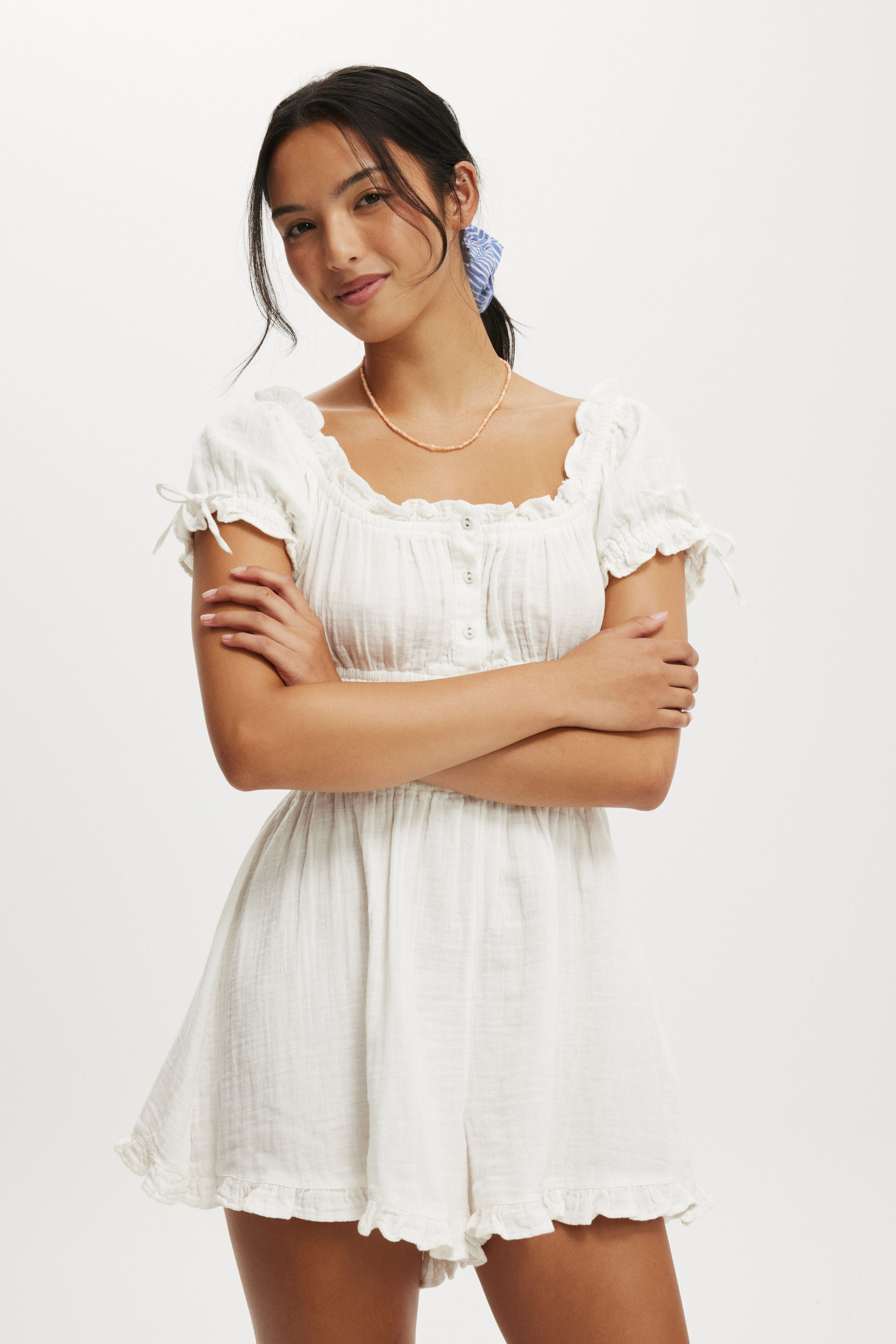 Sadie Button Through Playsuit white