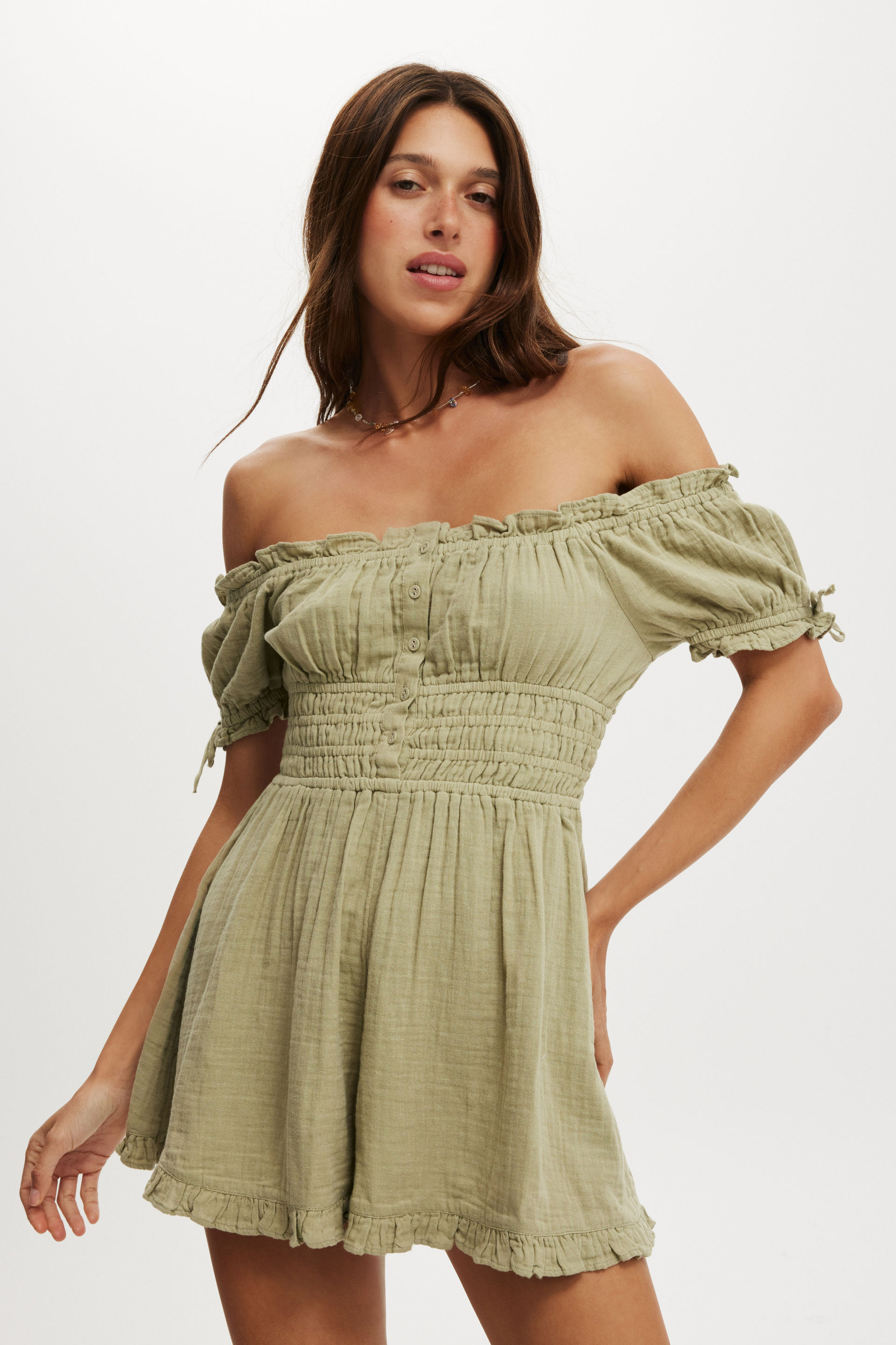 Sadie Button Through Playsuit artichoke