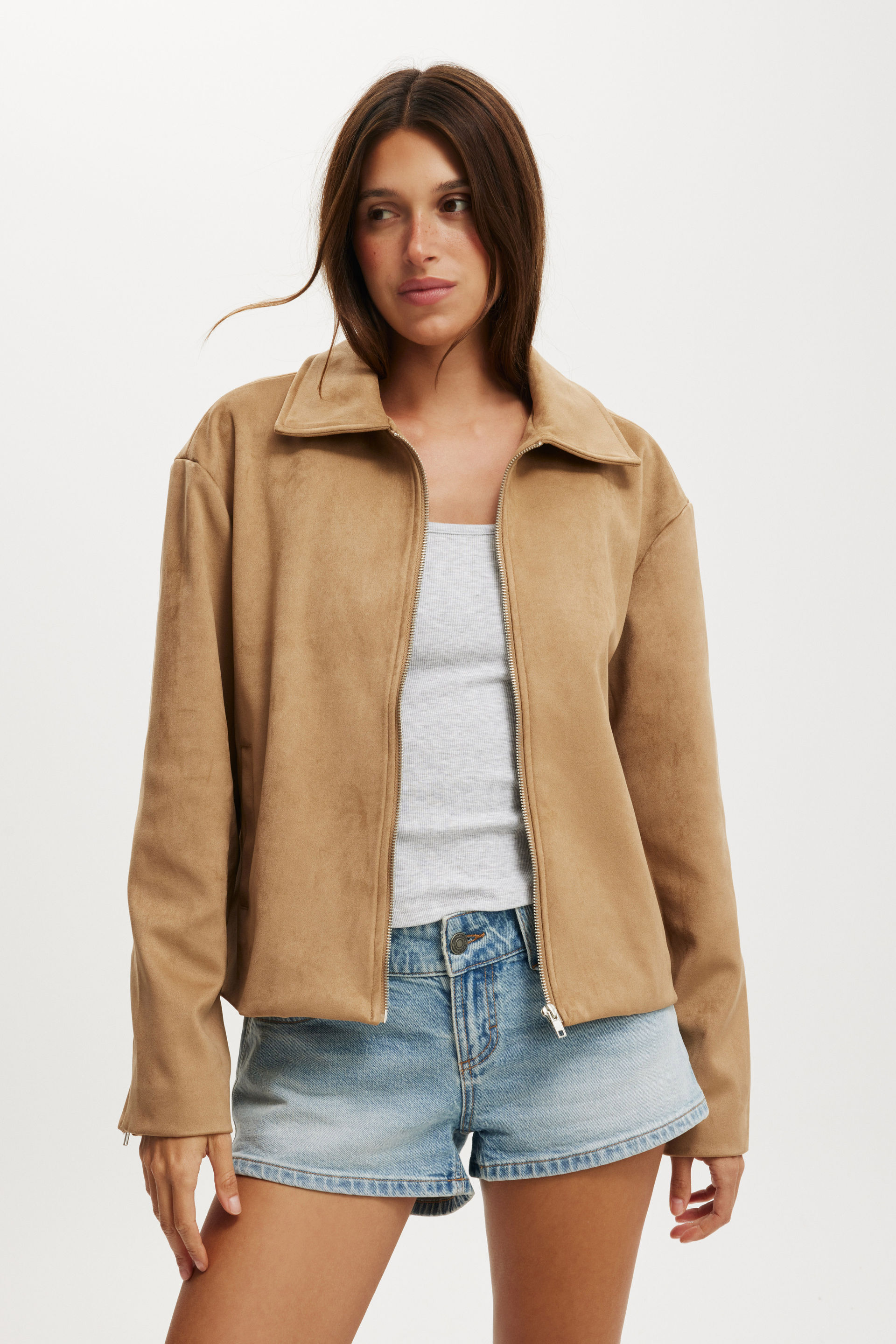 Drew Faux Suede Jacket tan