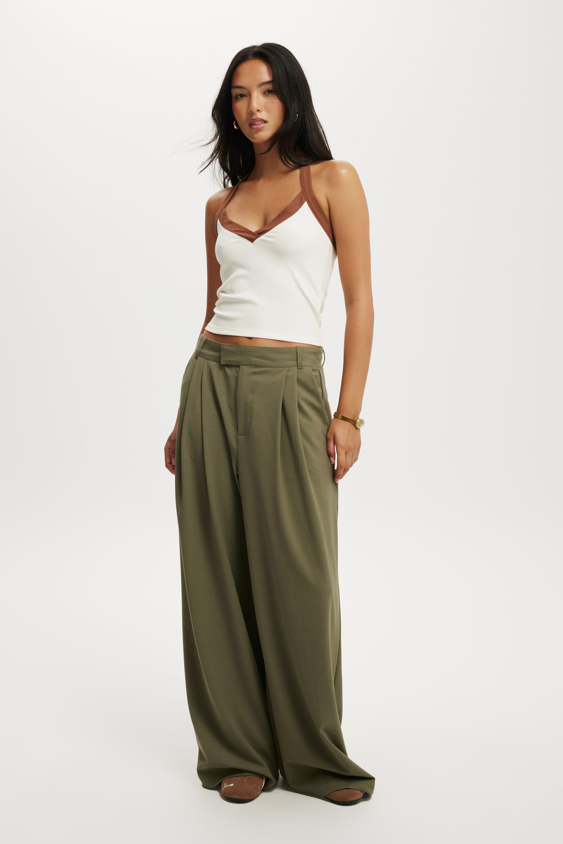 Izzy Pleated Suiting Pant burnt olive