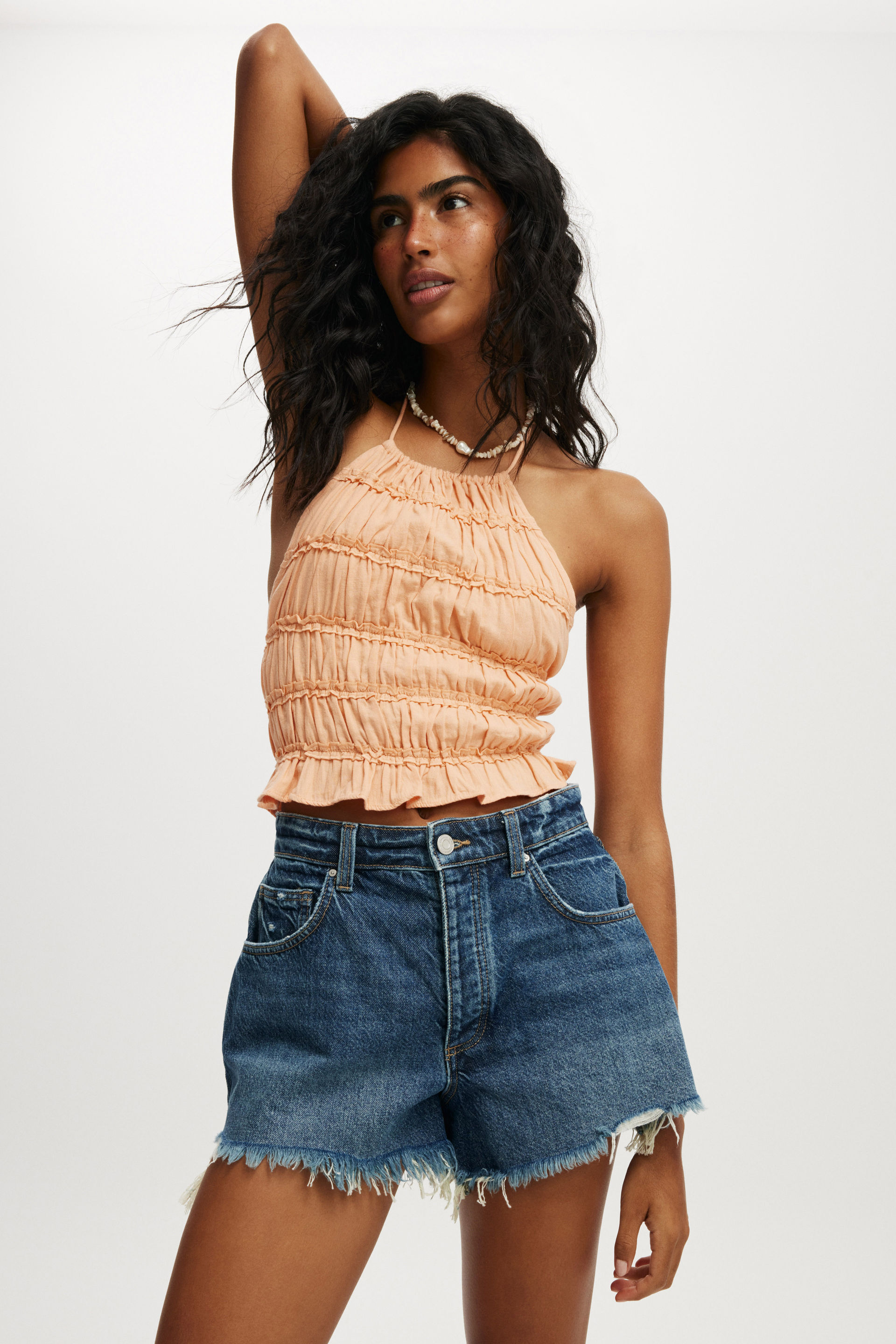 Multi Frill Detail Halter Top soft orange