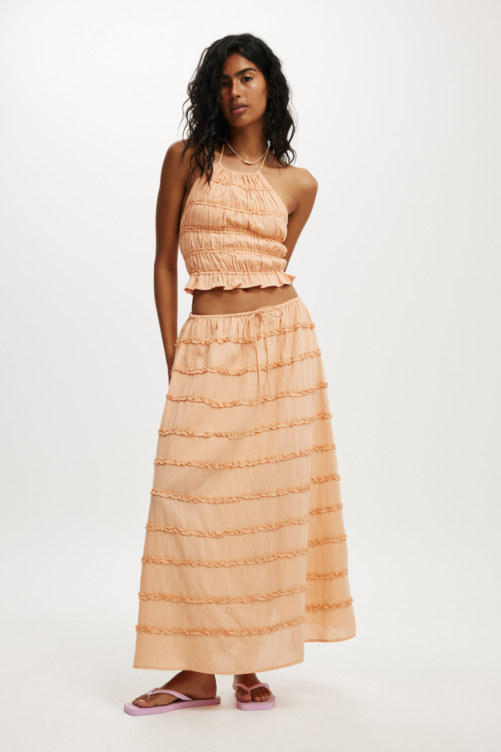 Jet Set Tiered Maxi Skirt soft orange