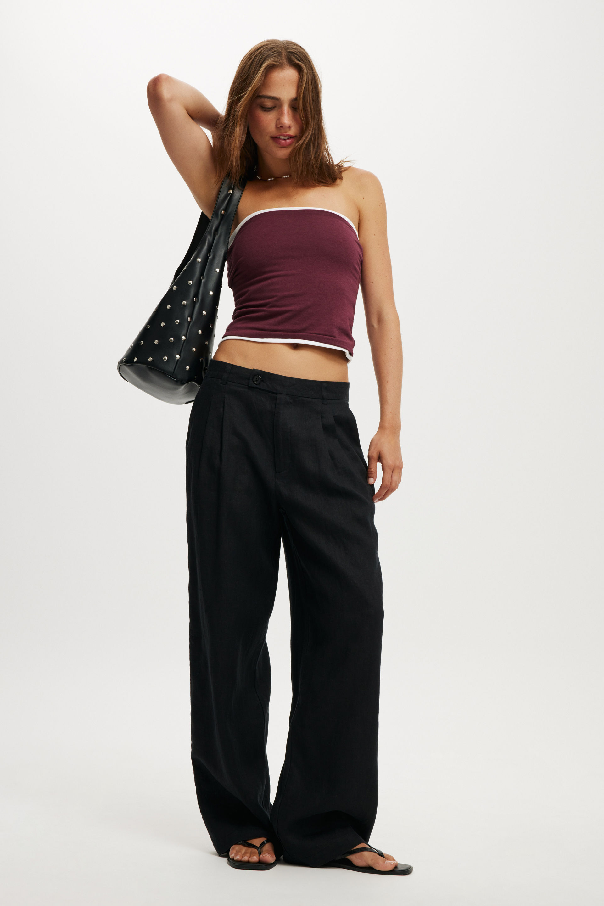 Elle Linen Wide Leg Suiting Pant black