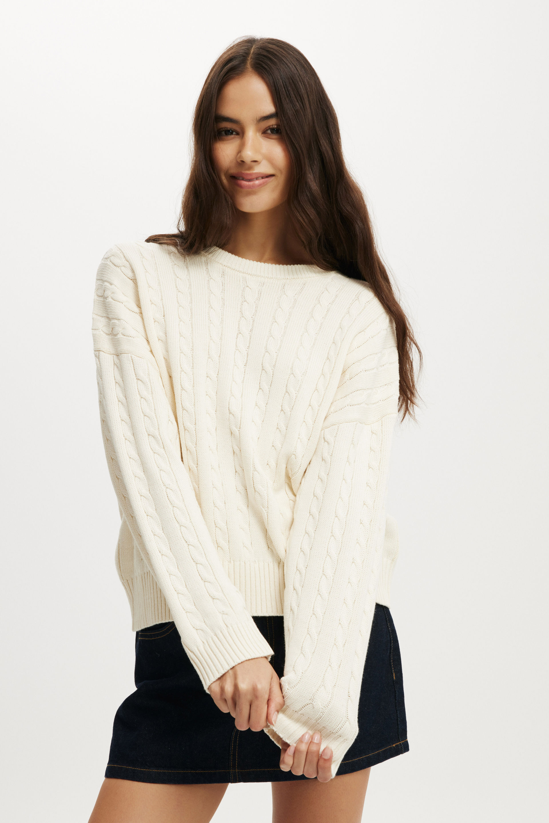 Cotton Crew Neck Sweater porcelain