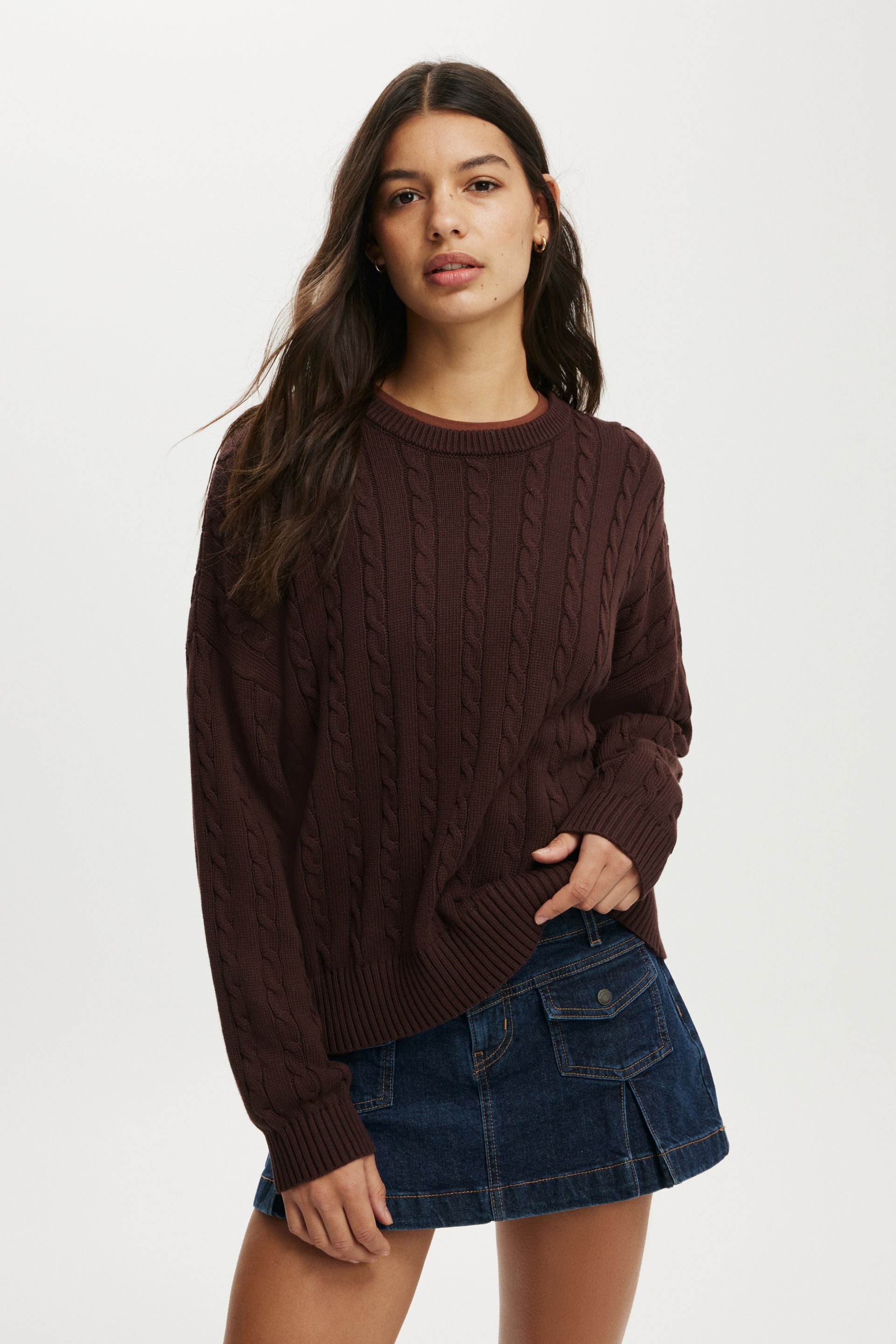Cotton Crew Neck Sweater dark oak