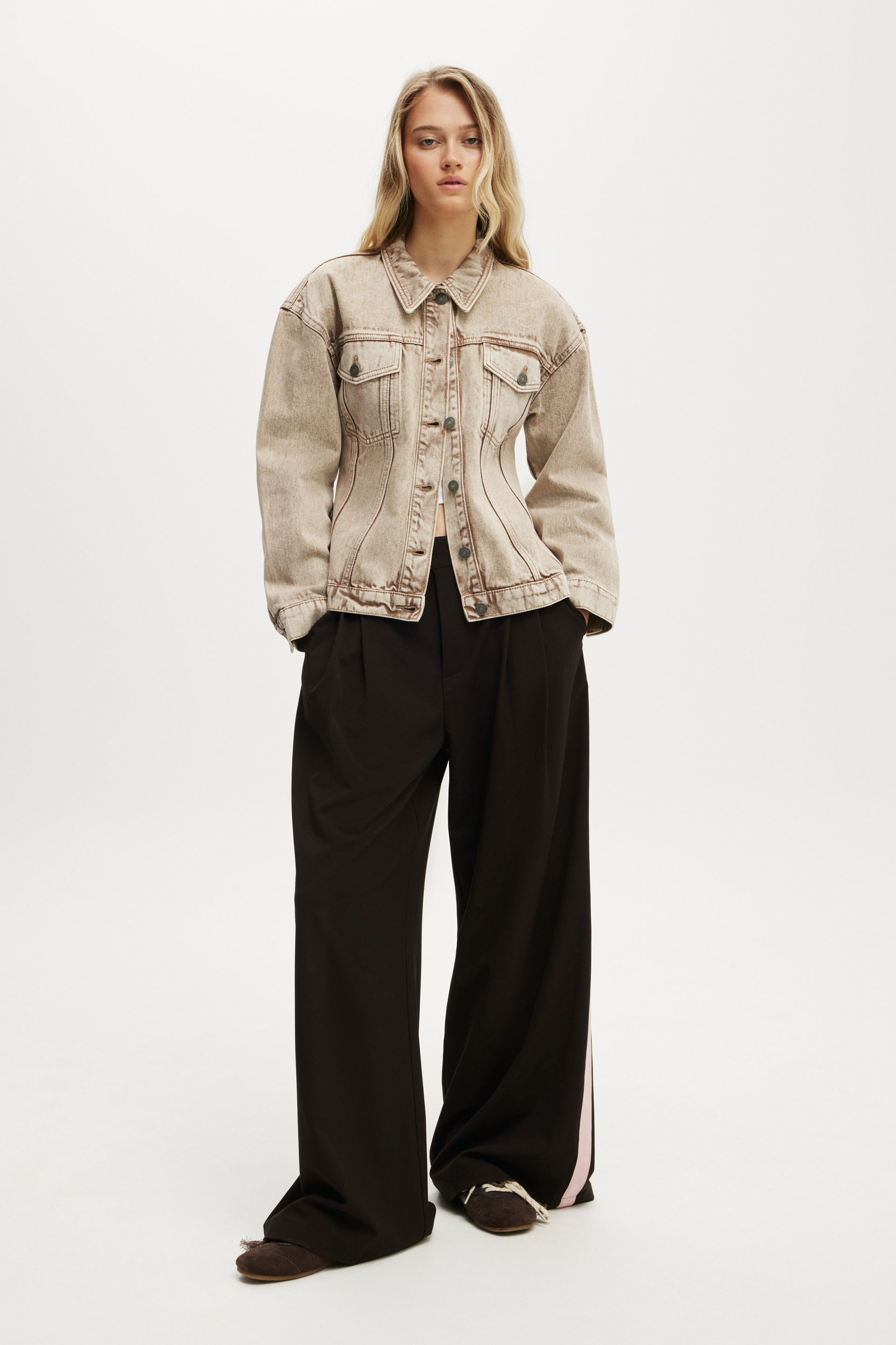 Alva Cinched Denim Jacket brown stonewash