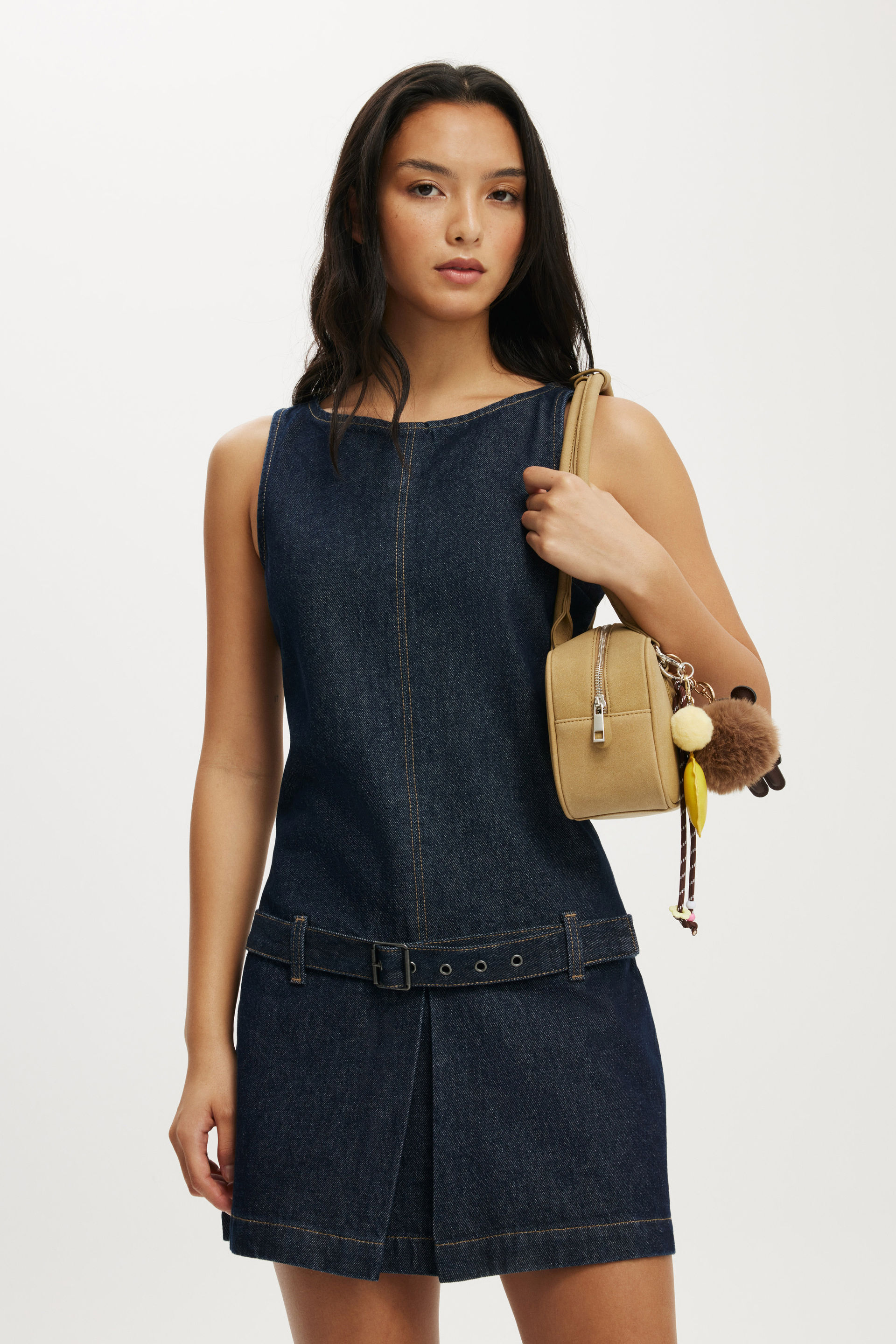 Luisa Belted Denim Mini Dress shutter blue