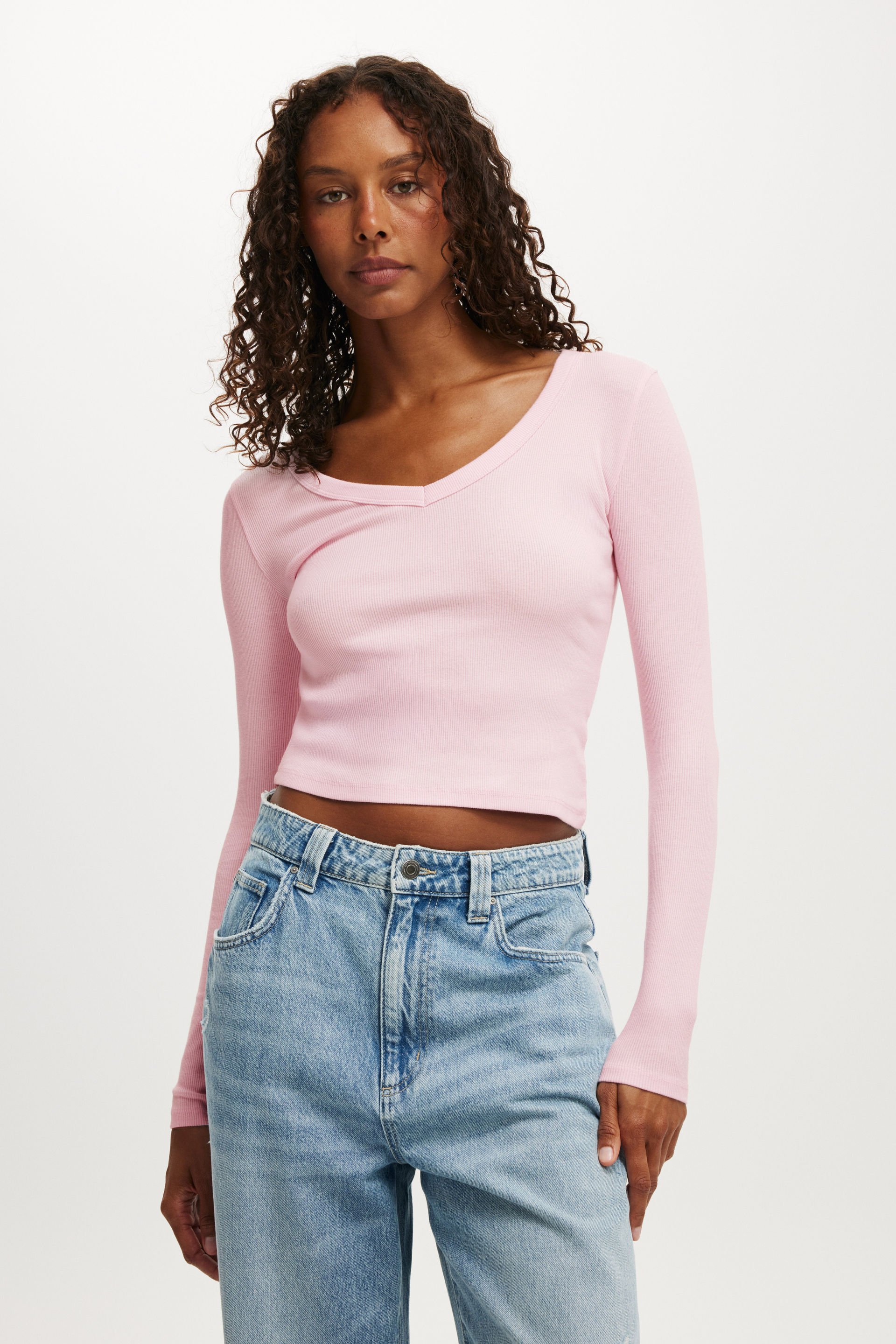Goldie Rib V Neck Long Sleeve babydoll
