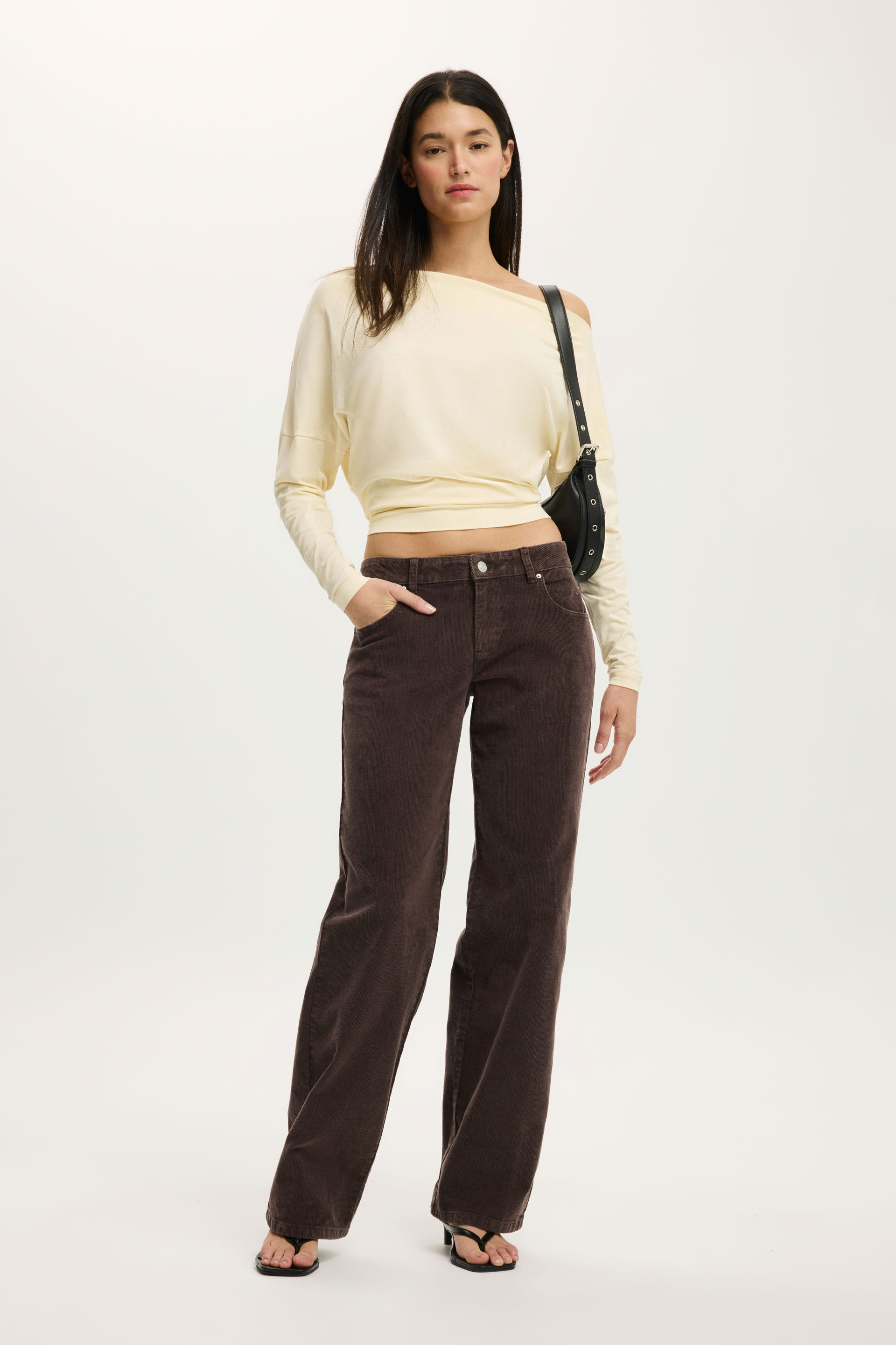 Low Rise Straight Cord Pant washed seal brown