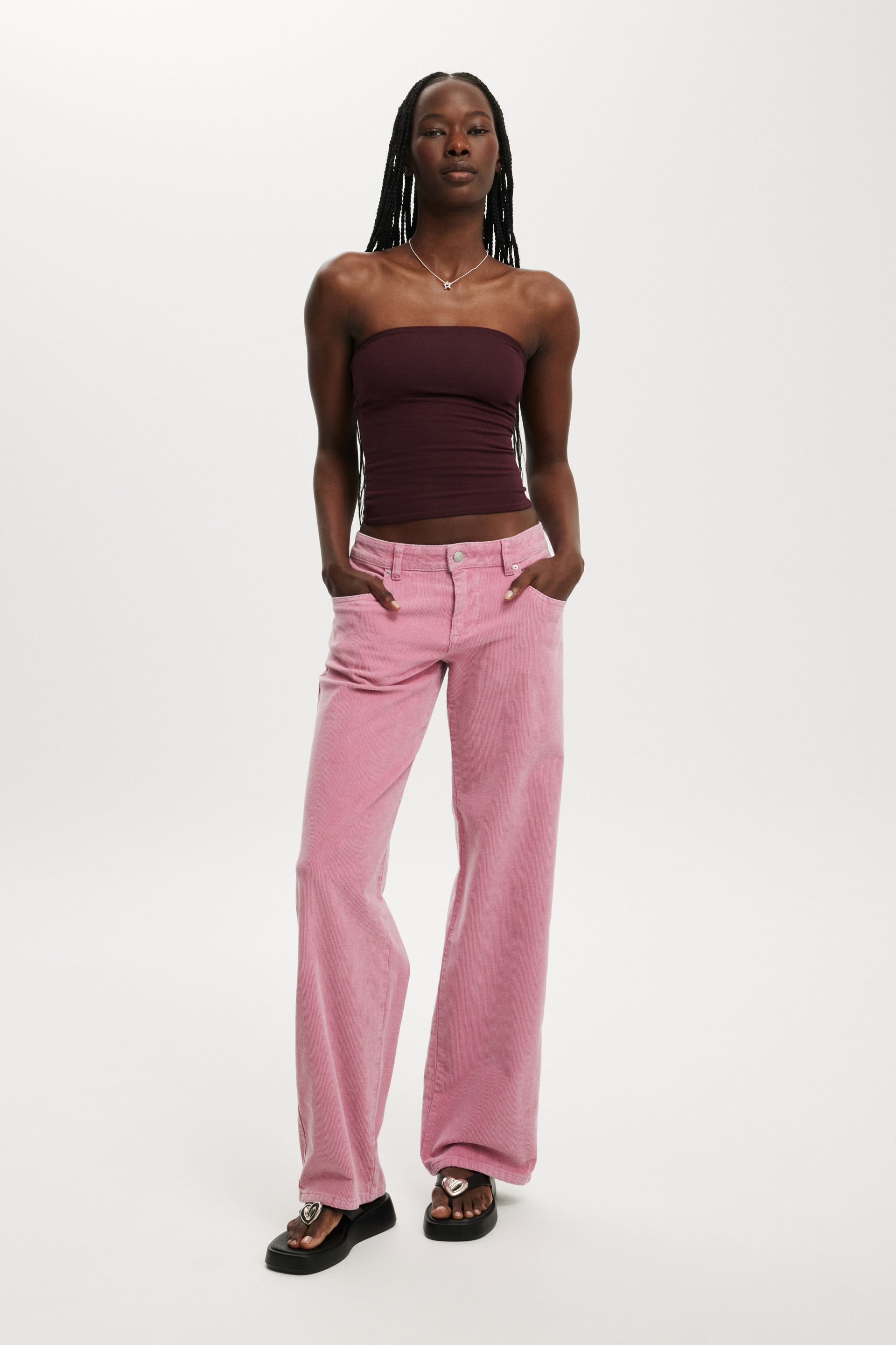 Low Rise Straight Cord Pant washed rose