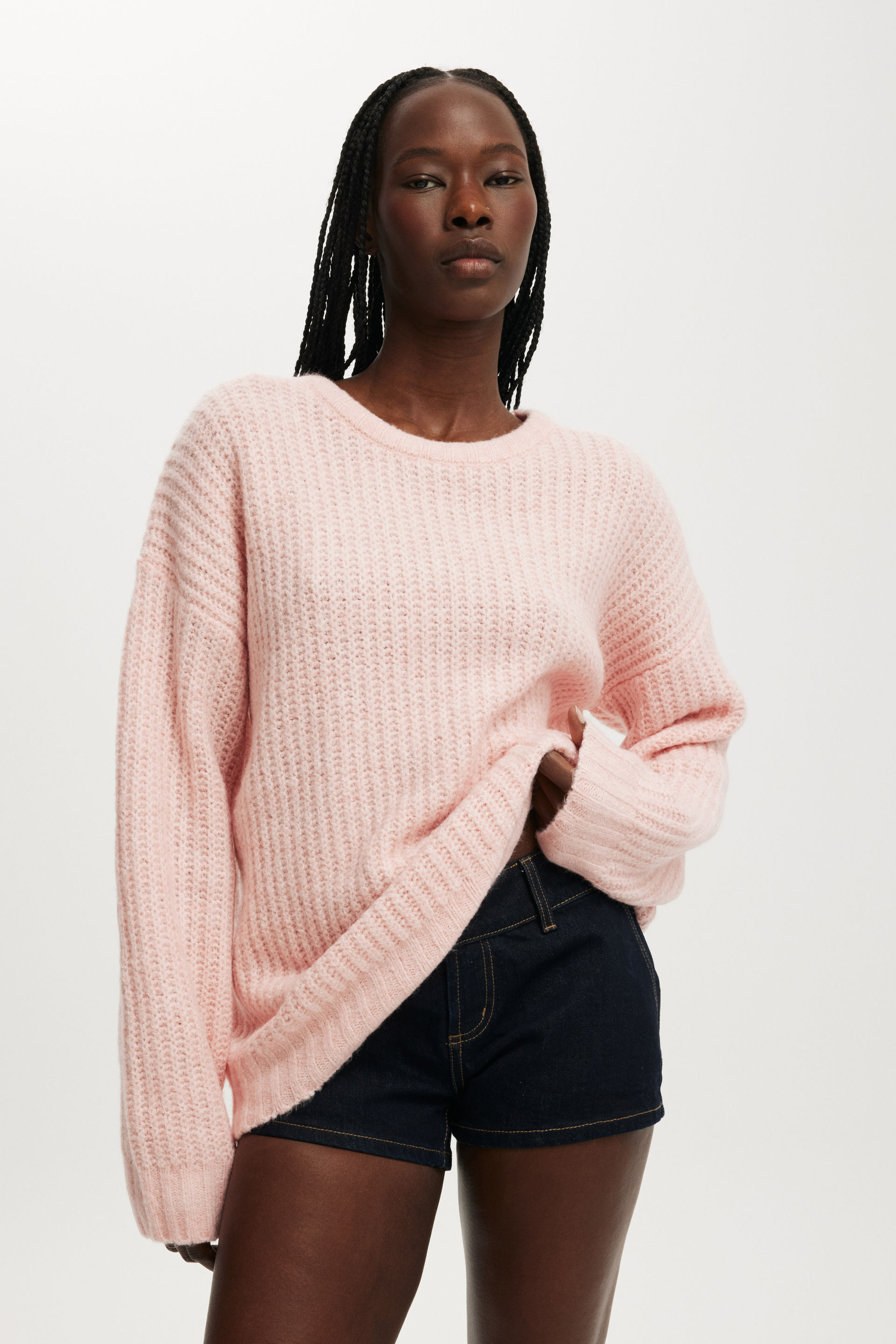 Luxe Crew Sweater peony rose marle