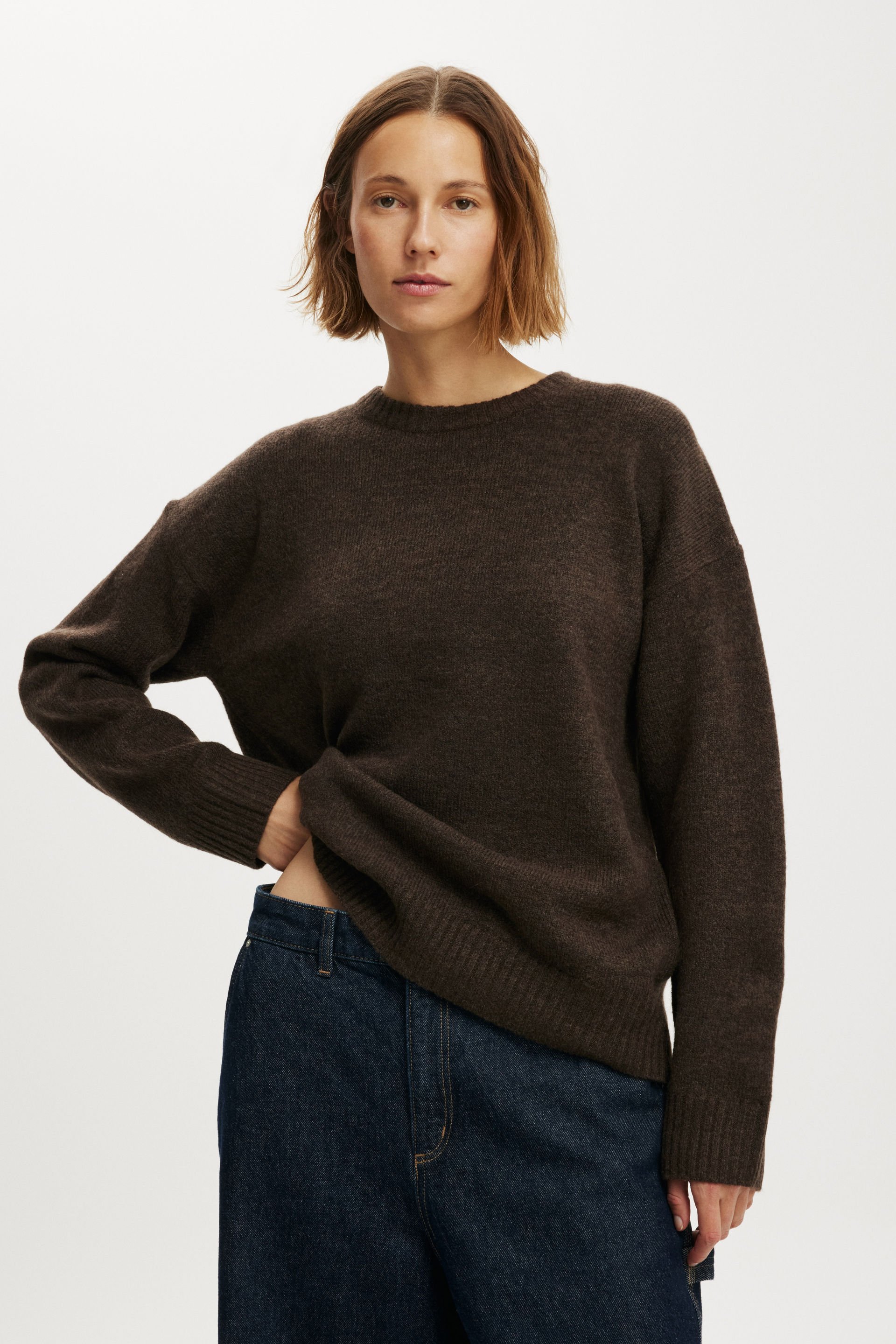 Luxe Crew Sweater dark oak marle