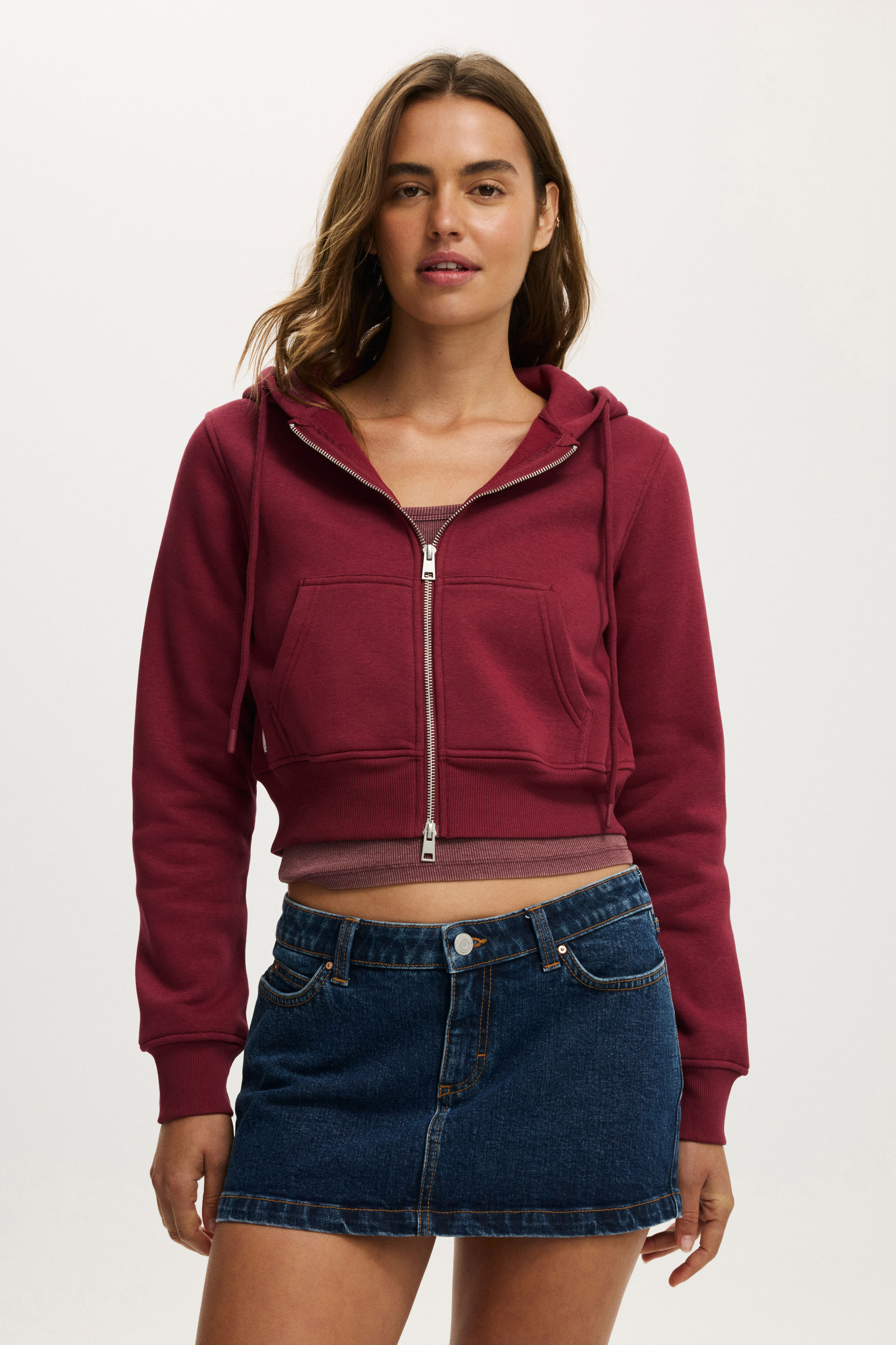 Premium Cropped Zip Through Hoodie cherry wood