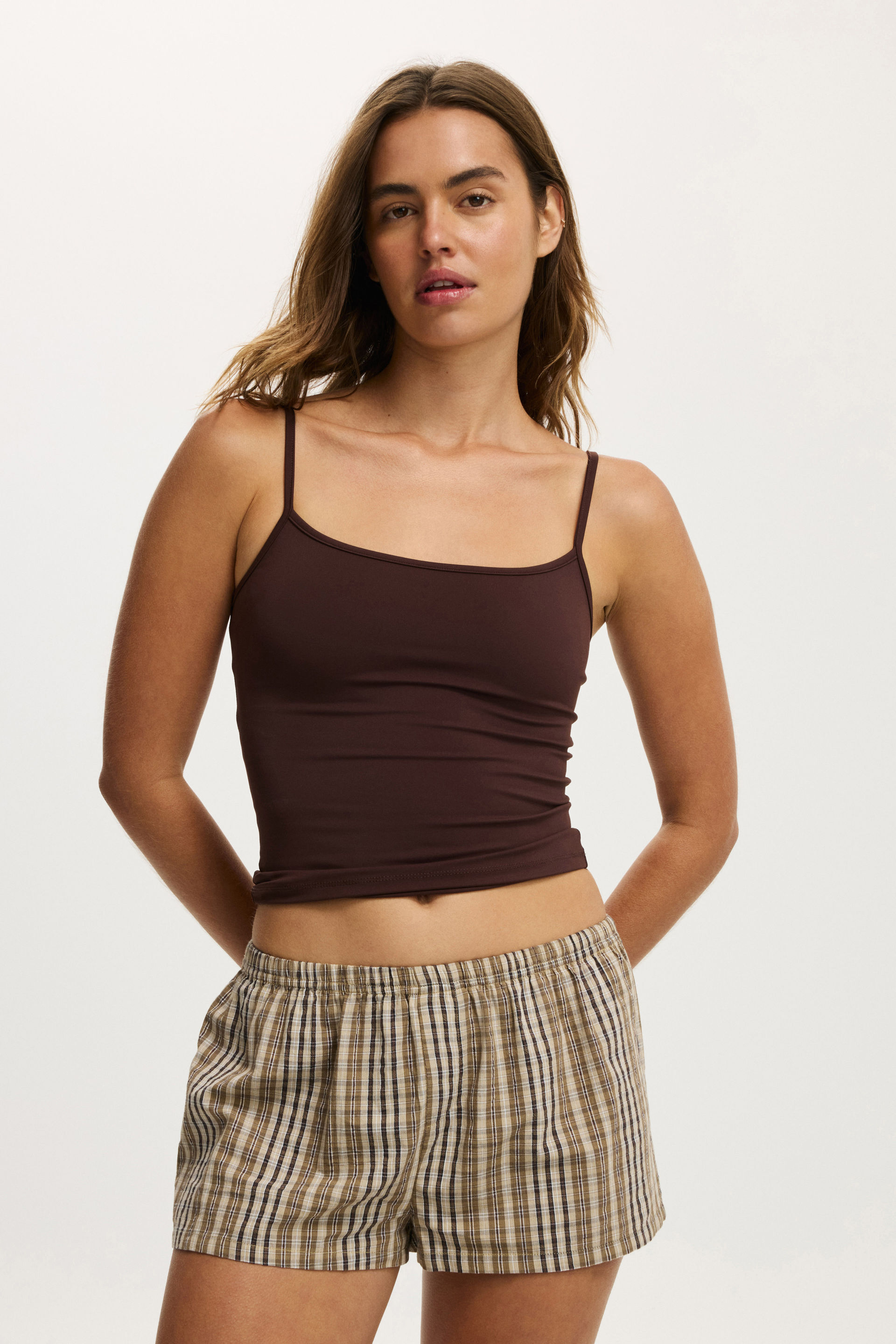 Hazel Micro Short brown check