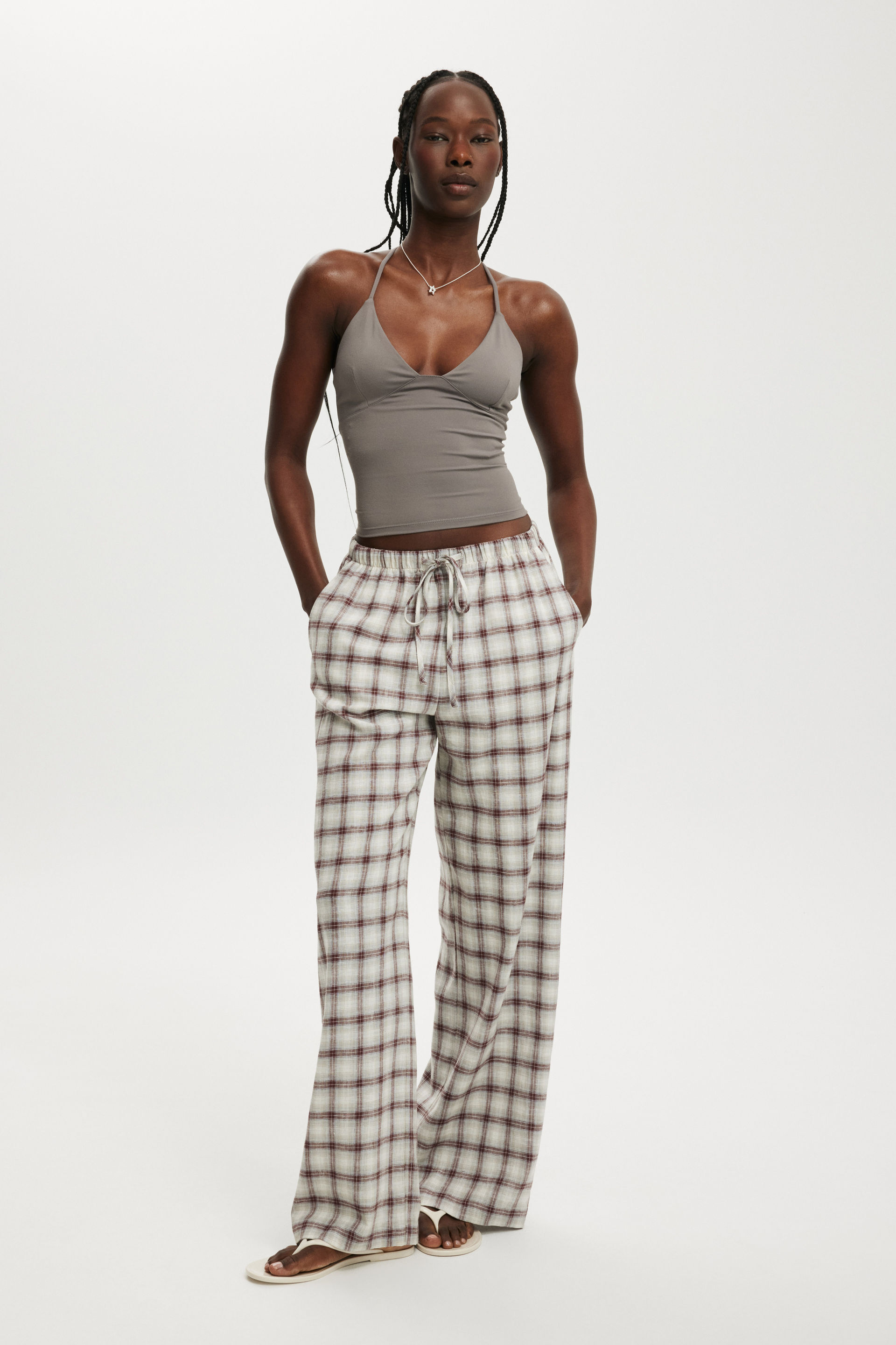 Haven Wide Leg Pant claire check dark oak