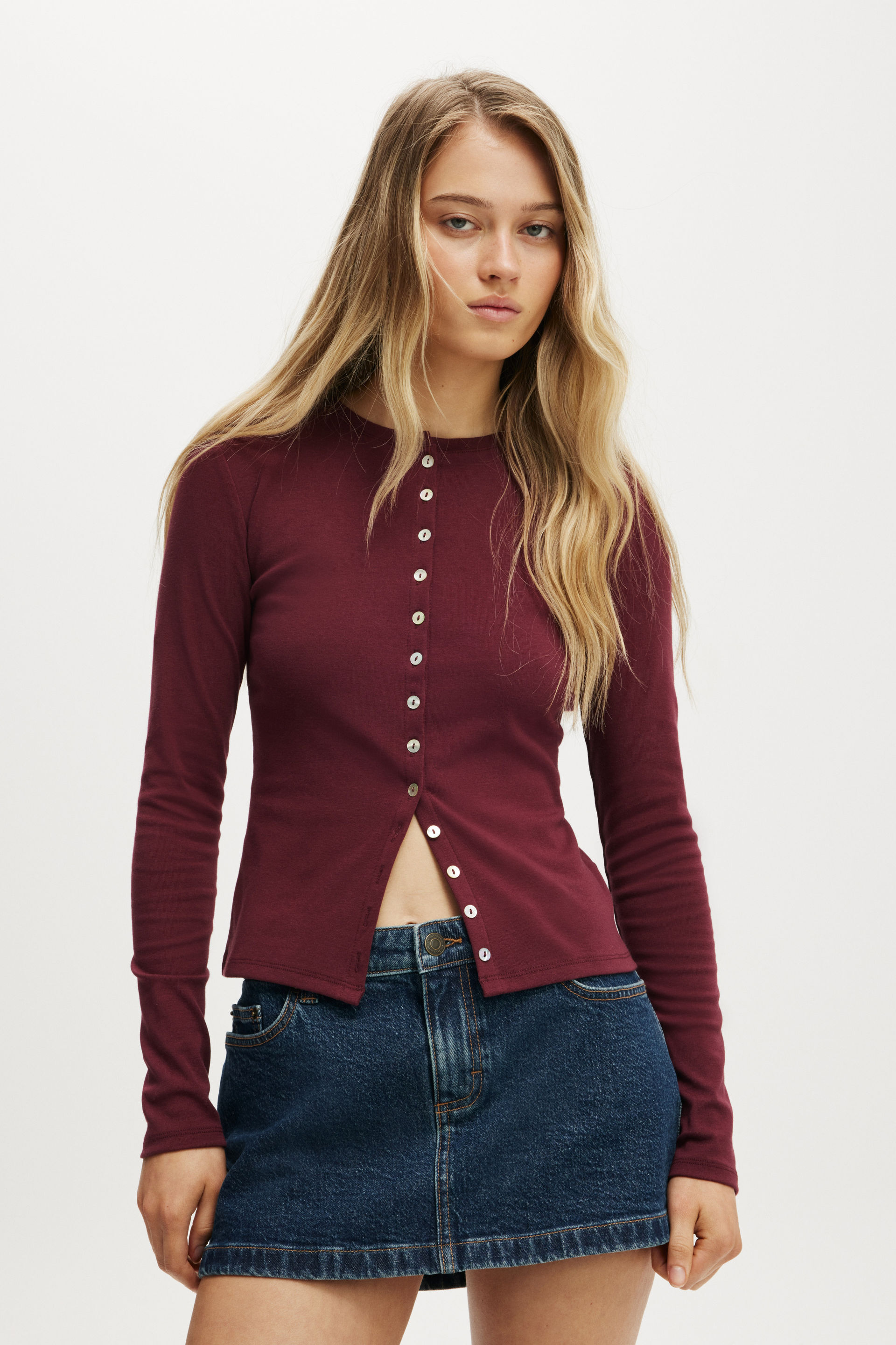 Bailey Button Detail Cardi sour cherry