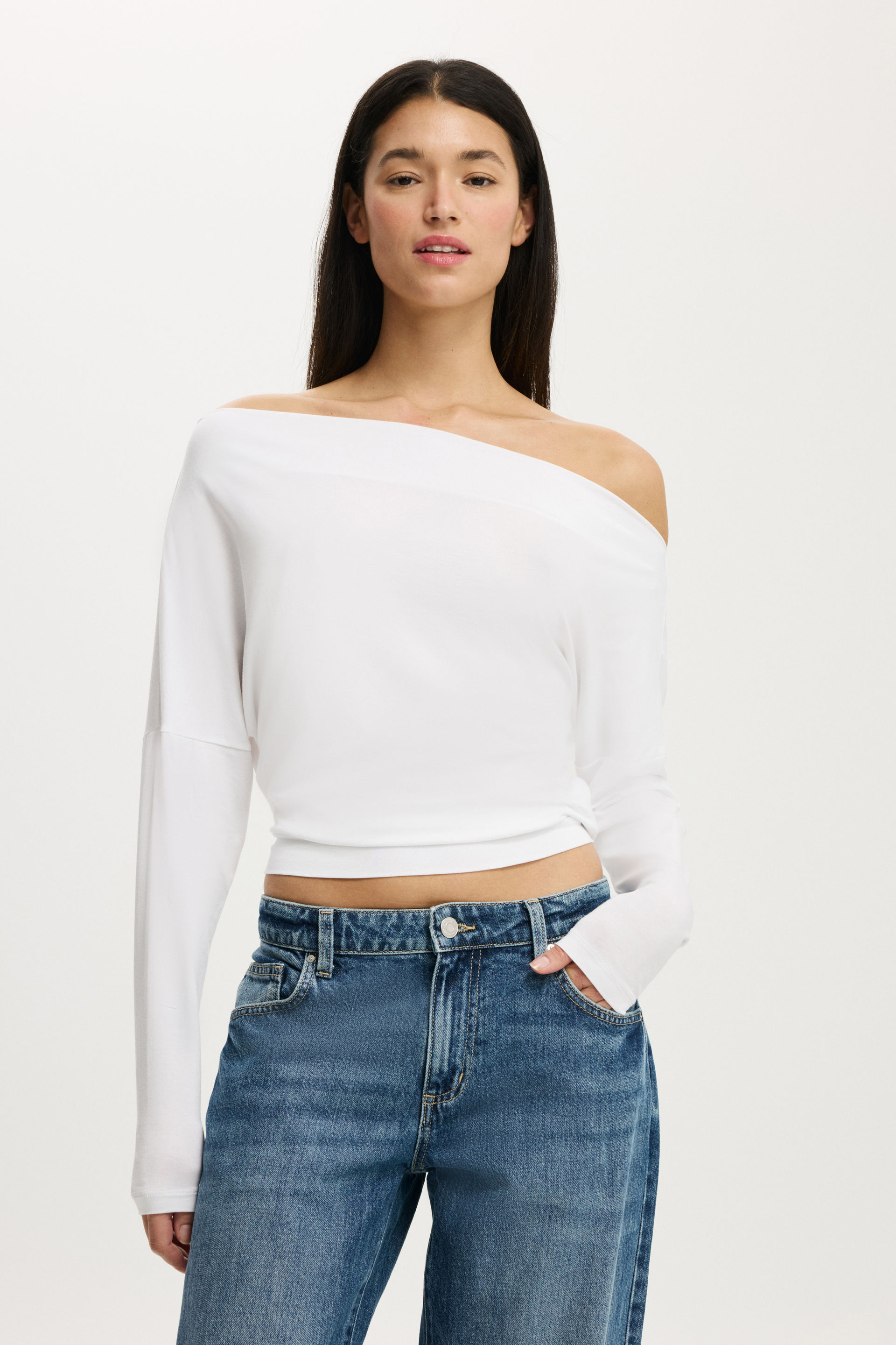 Peyton Off Shoulder Long Sleeve white