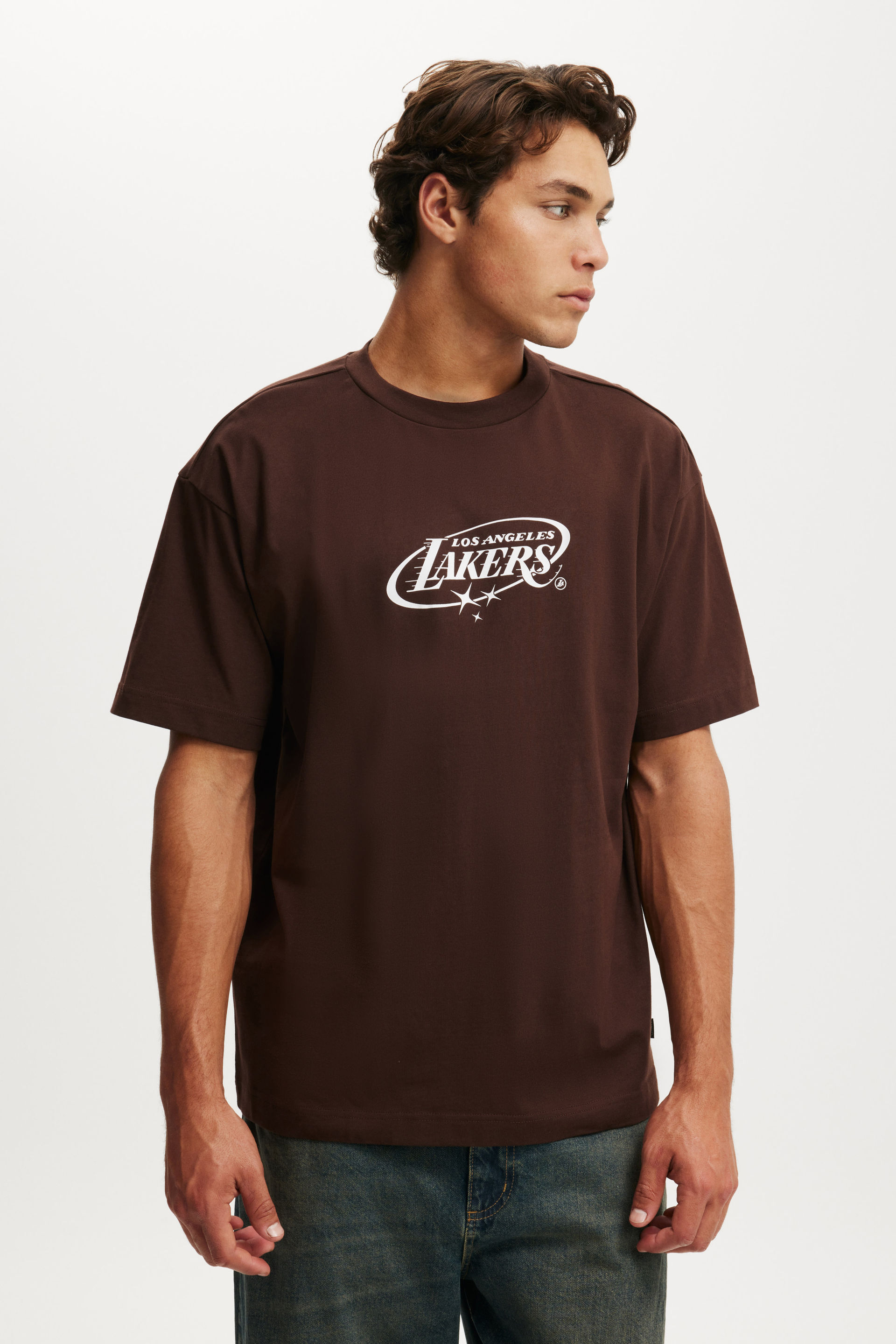LA Lakers Box Fit T-Shirt lcn nba dark oak/ la lakers tonal stars