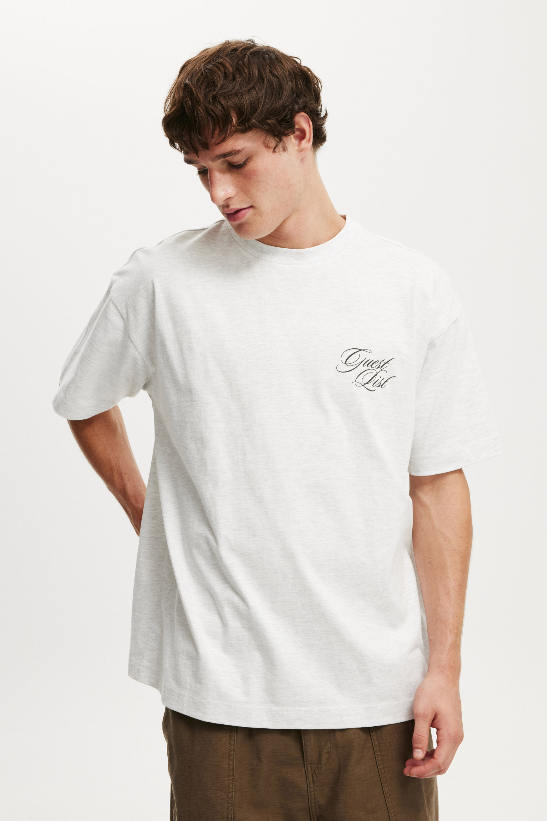 Box Fit Text T-Shirt white marle/guest list