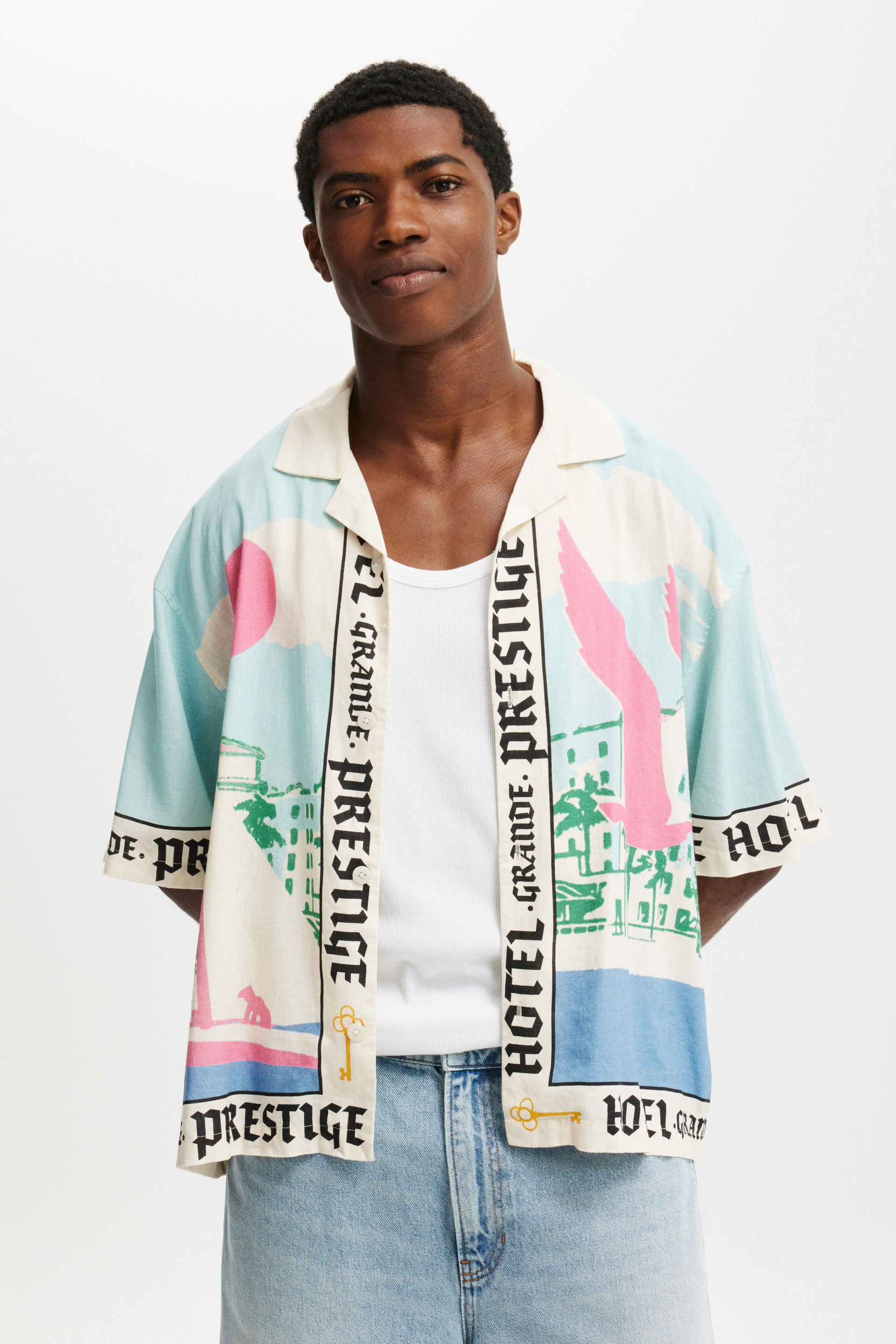 Cabana Short Sleeve Shirt blue vacay border print