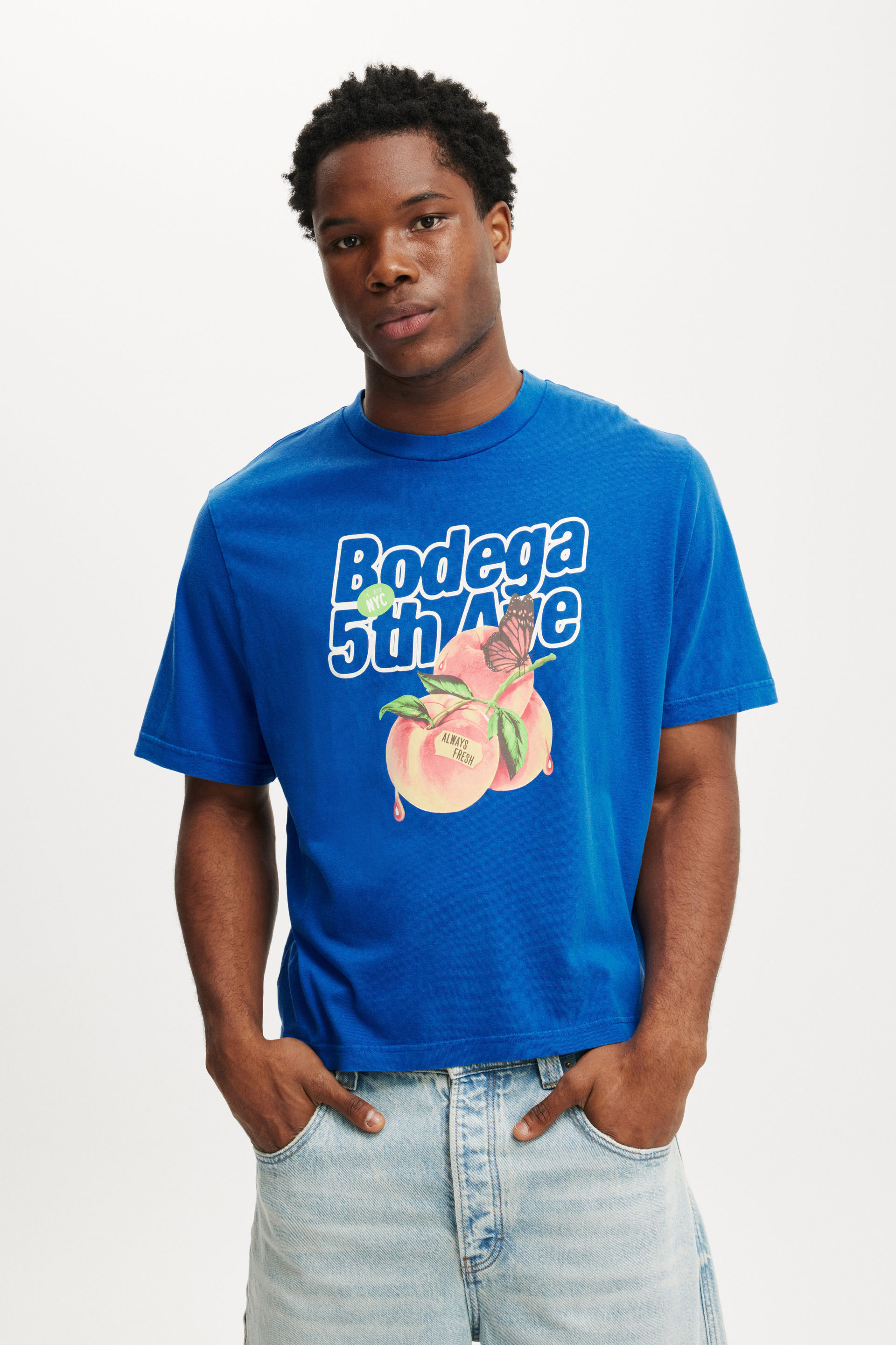 Cropped Fit Graphic T-Shirt royal blue/5th ave