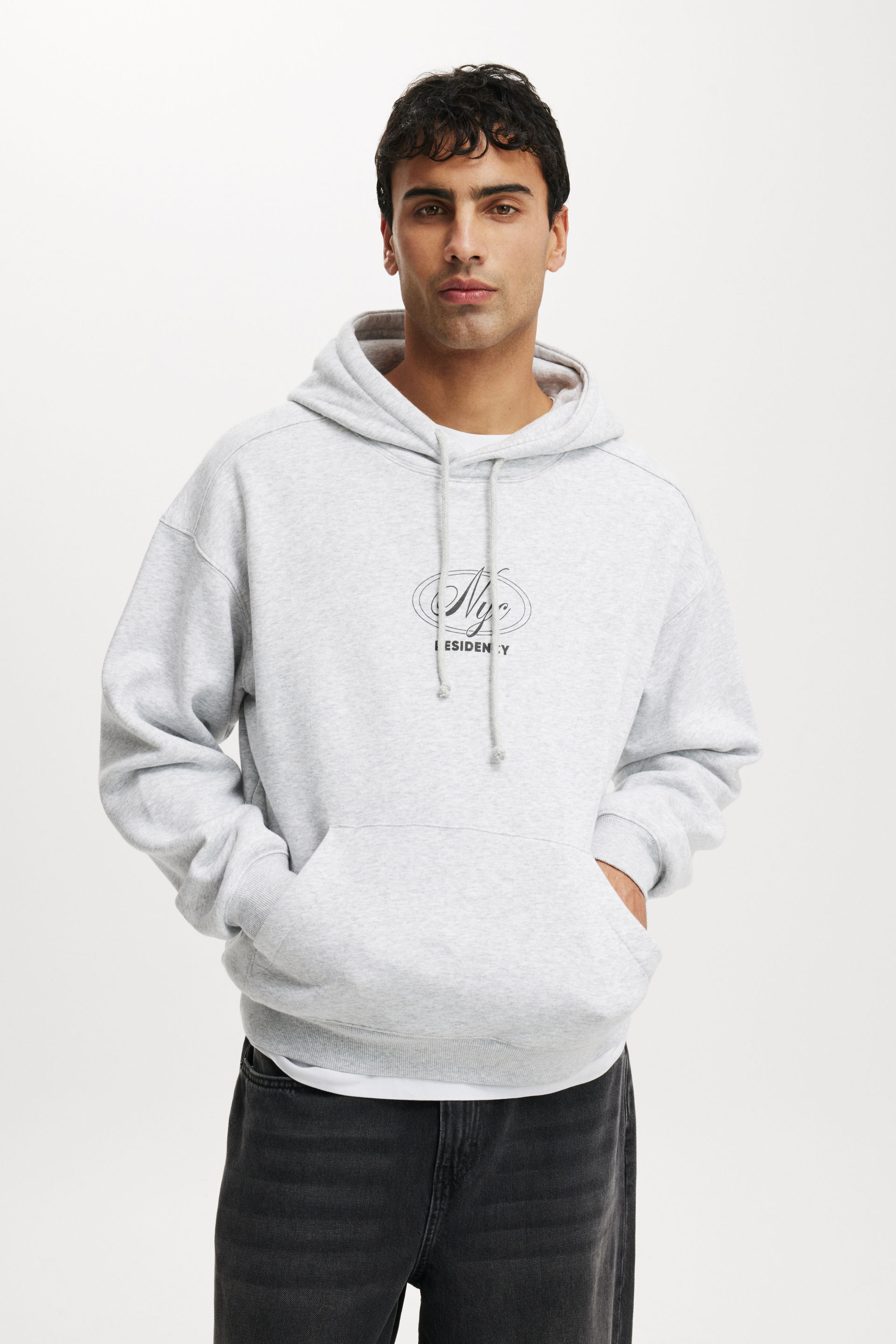 Box Fit Graphic Hoodie grey marle  / residency nyc