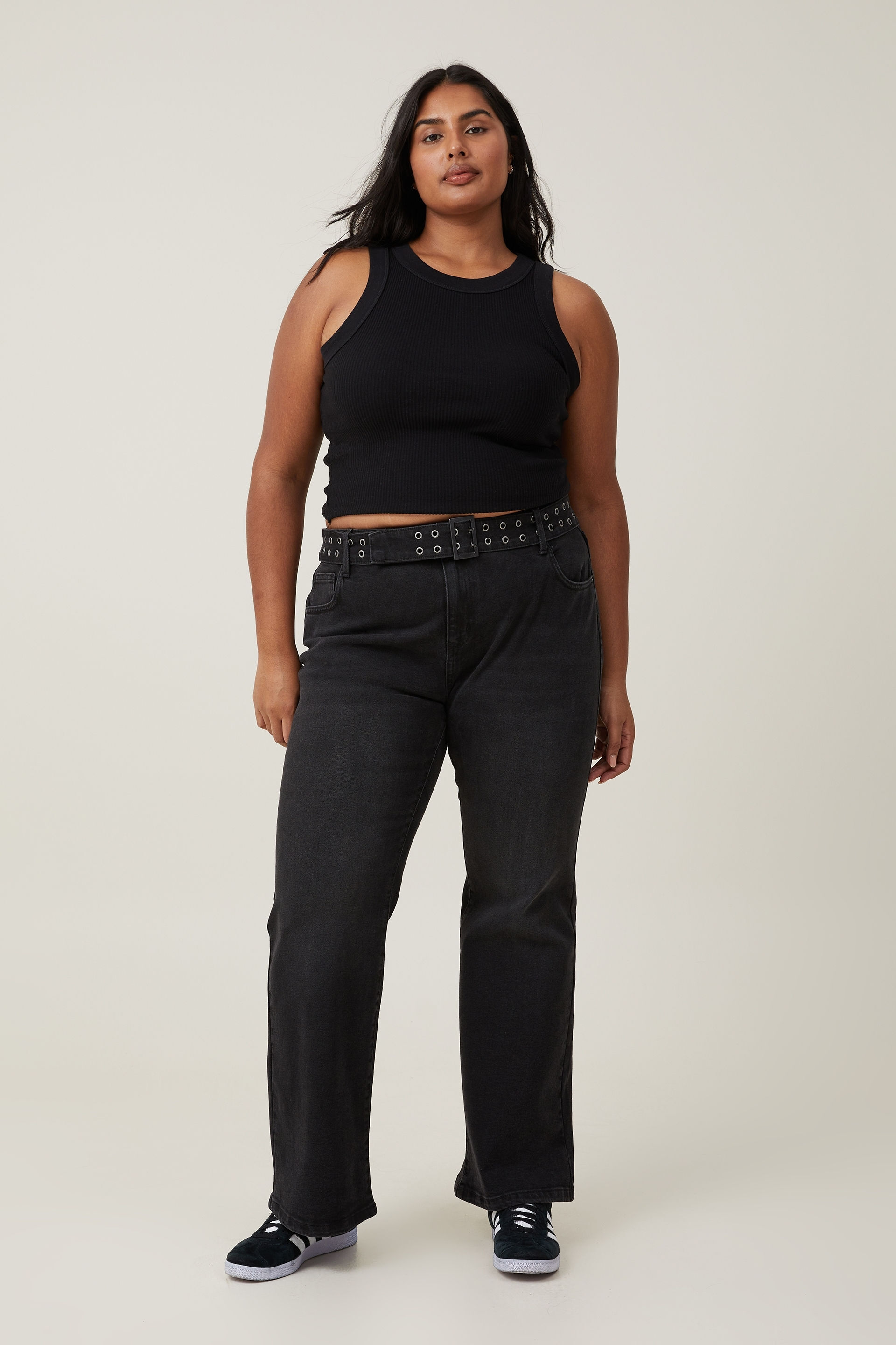 Stretch Bootcut Flare Jean black pepper/eyelet belt