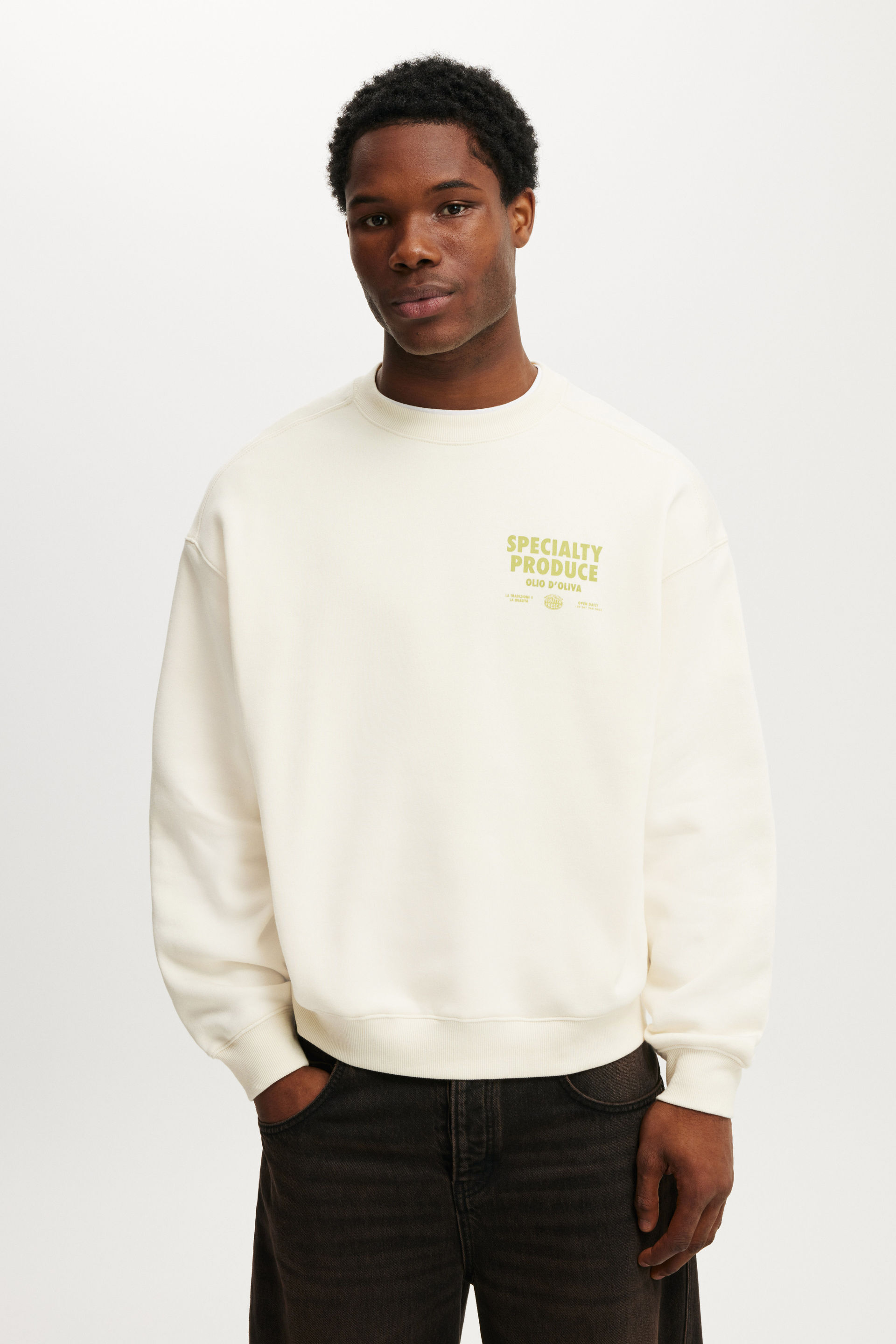 Box Fit Graphic Crew Sweater cream puff / specialty produce