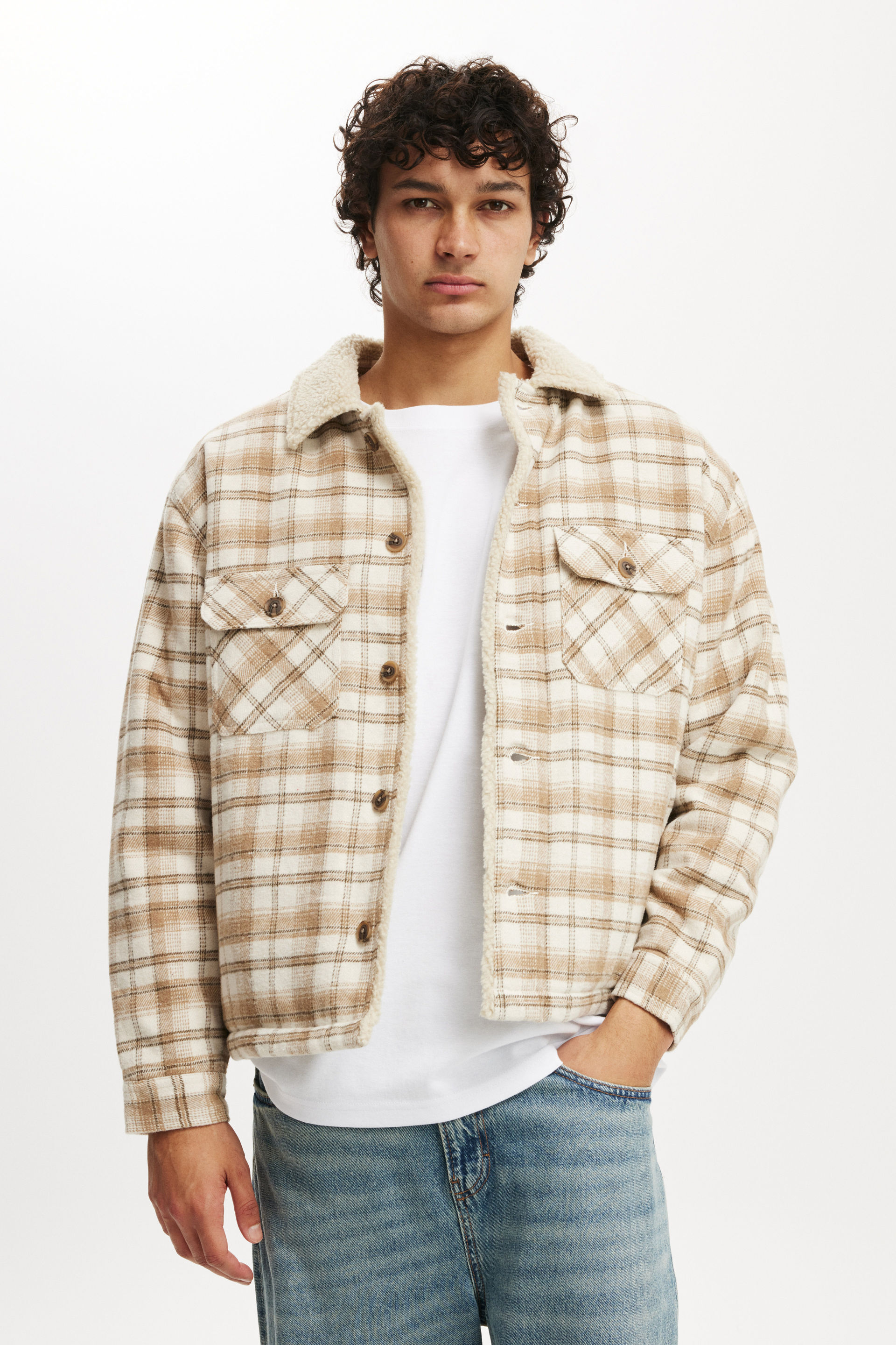 Teddy Lined Trucker natural check