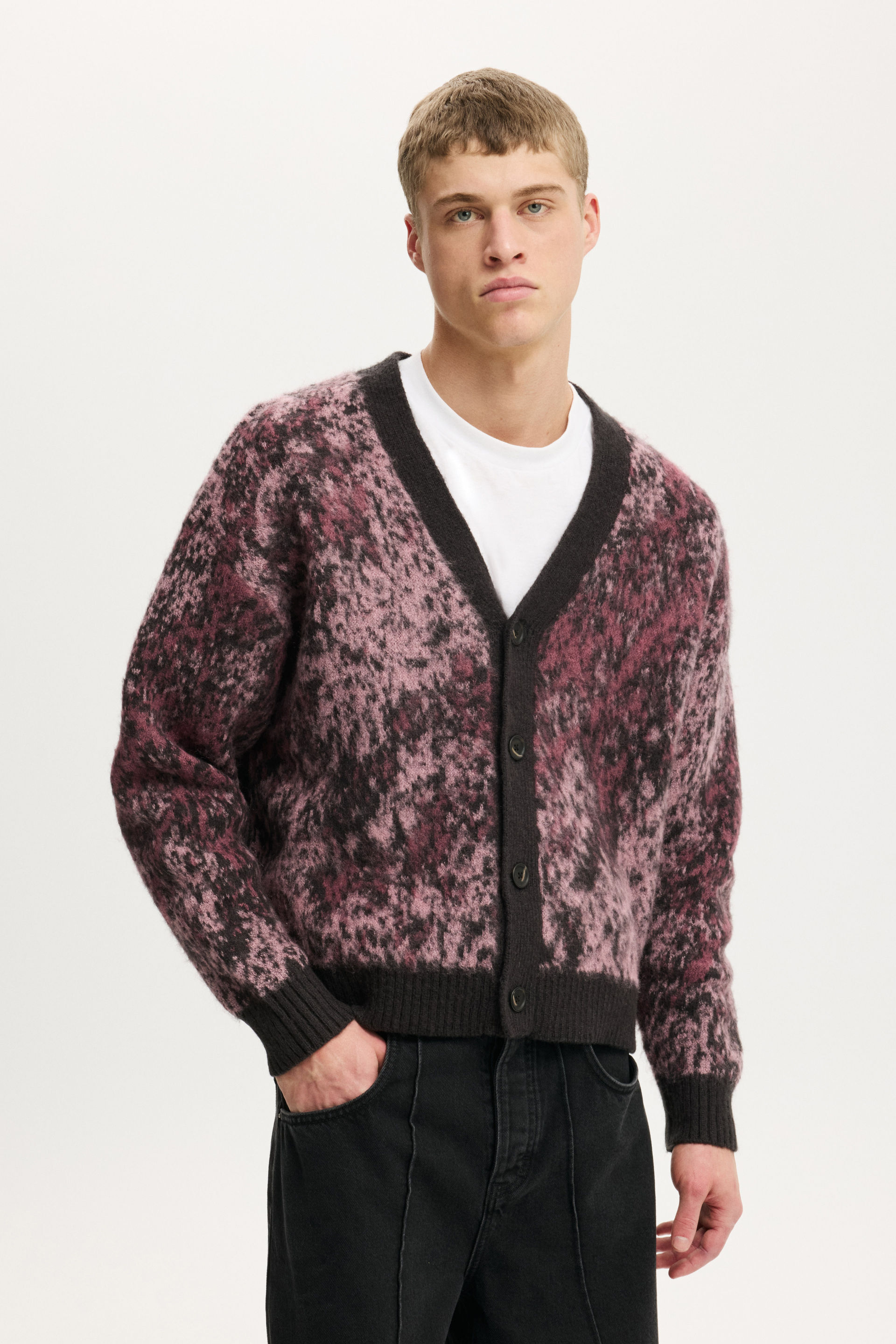 Cropped Cardigan pink texture