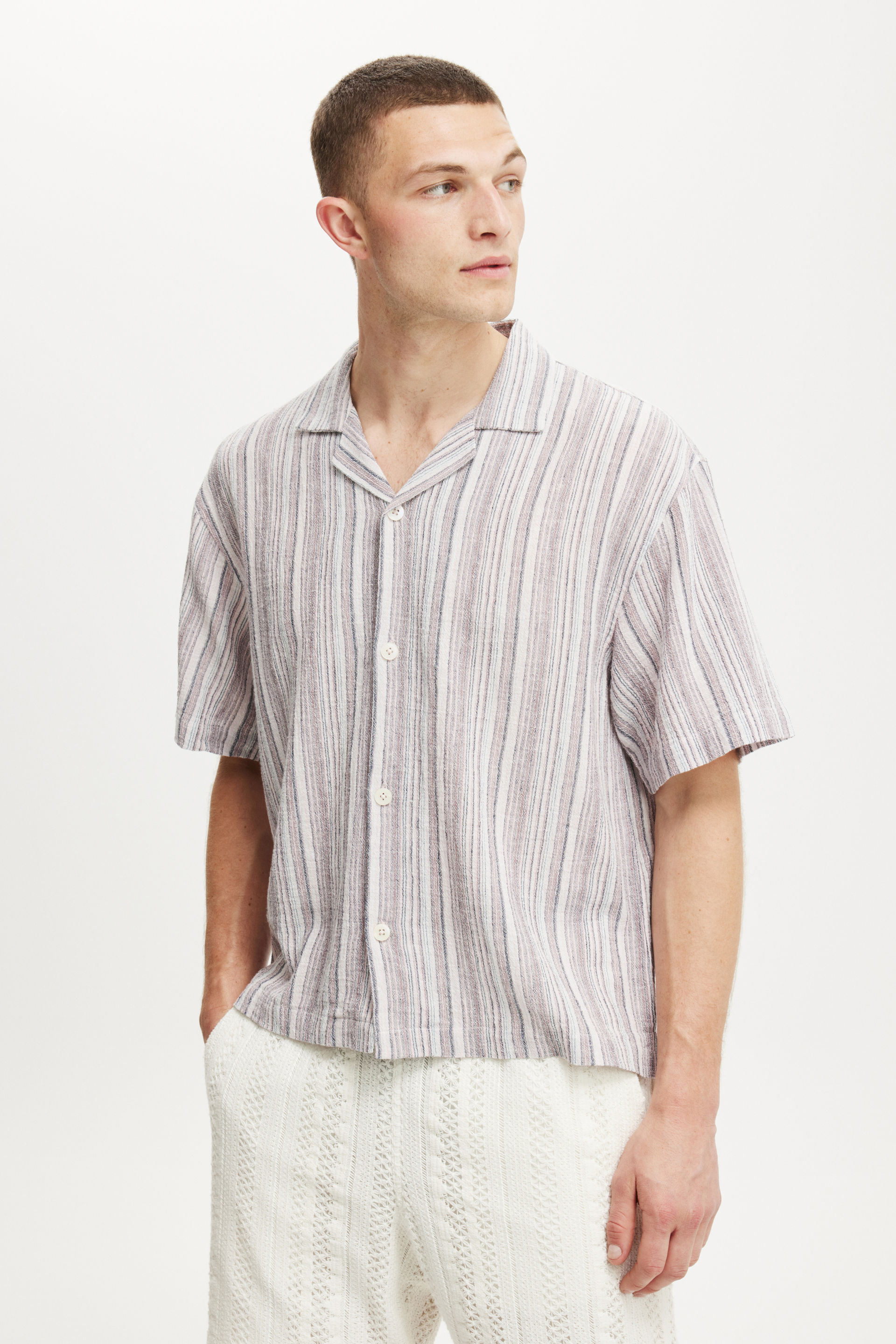 Box Fit Short Sleeve Shirt pink multi stripe