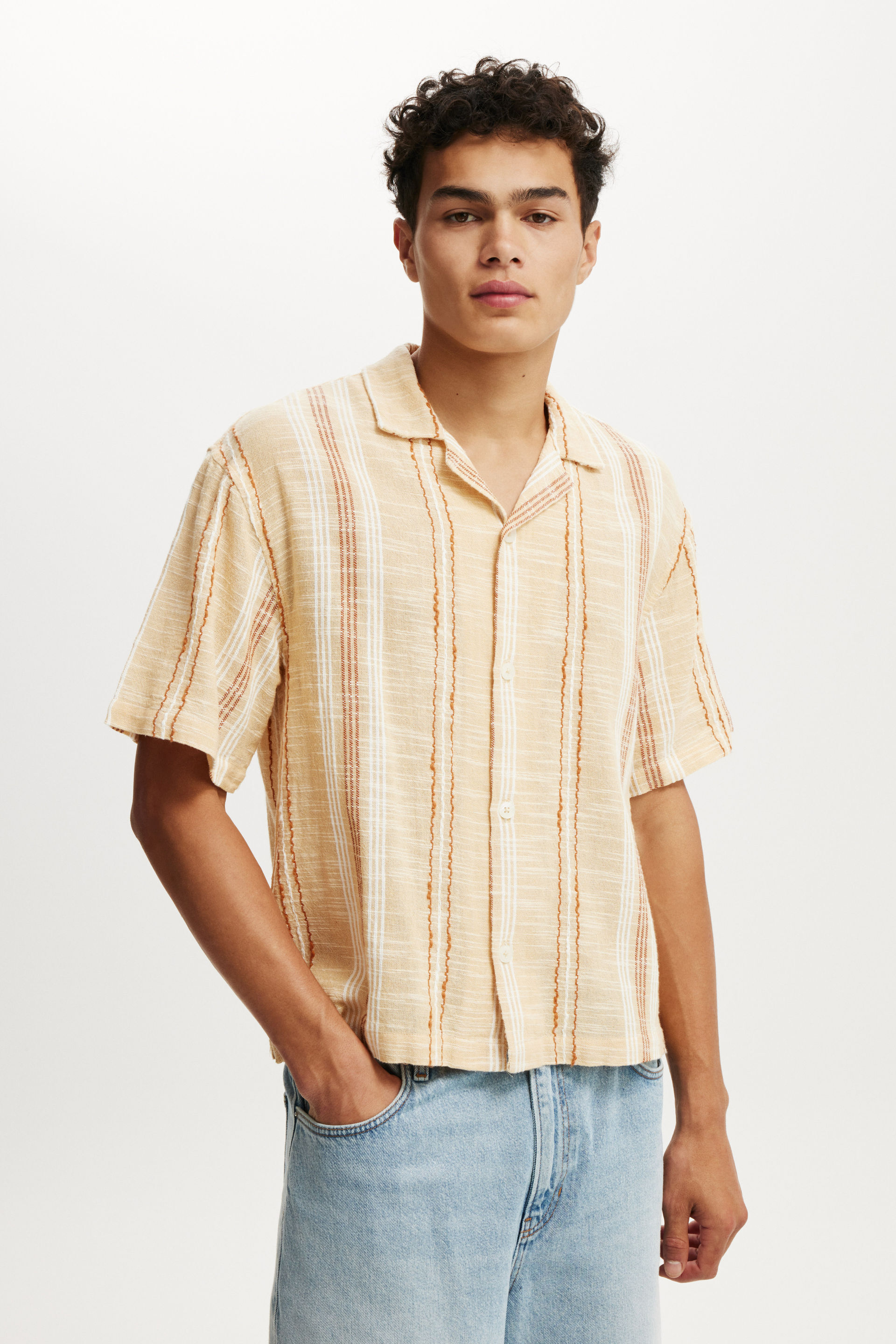 Box Fit Short Sleeve Shirt apricot stripe