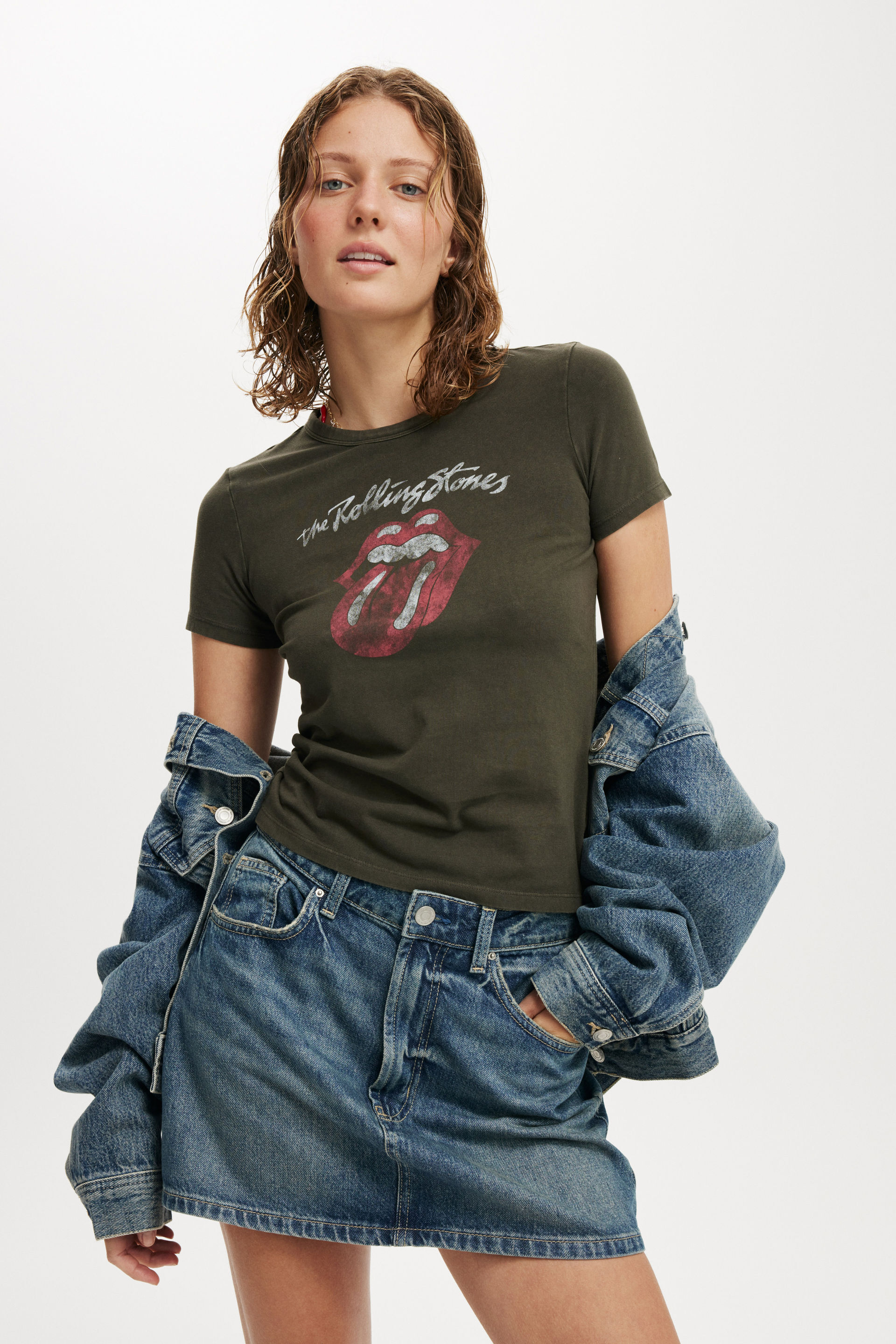 Rolling Stones Fitted Longline Tee lcn br rolling stones classic tongue / washed