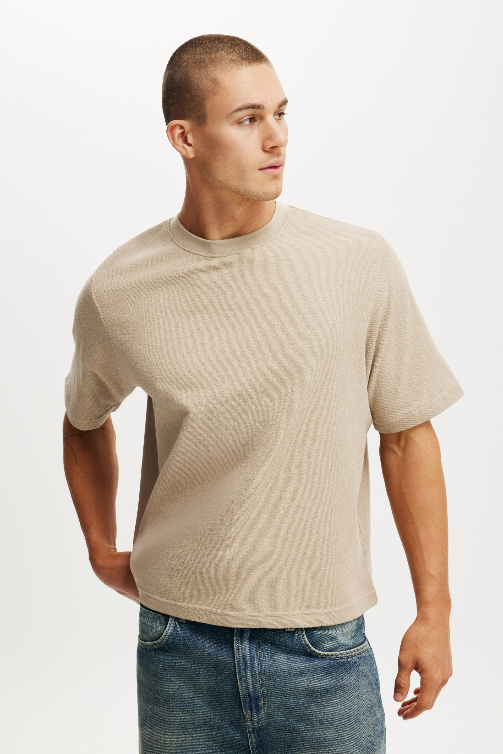 Cropped Fit T-Shirt gravel stone terry