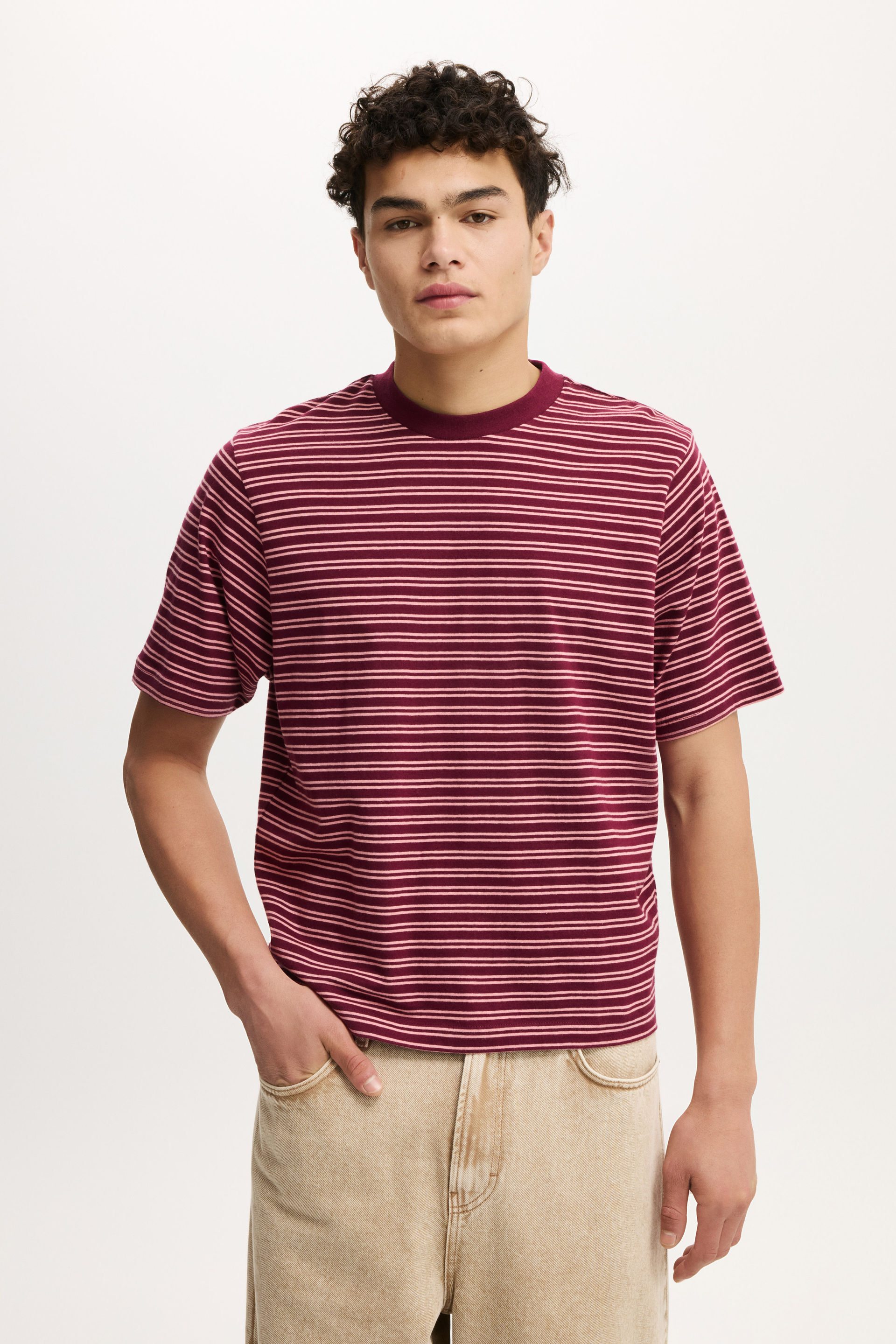 Cropped Fit T-Shirt velvet plum / vintage rose stripe