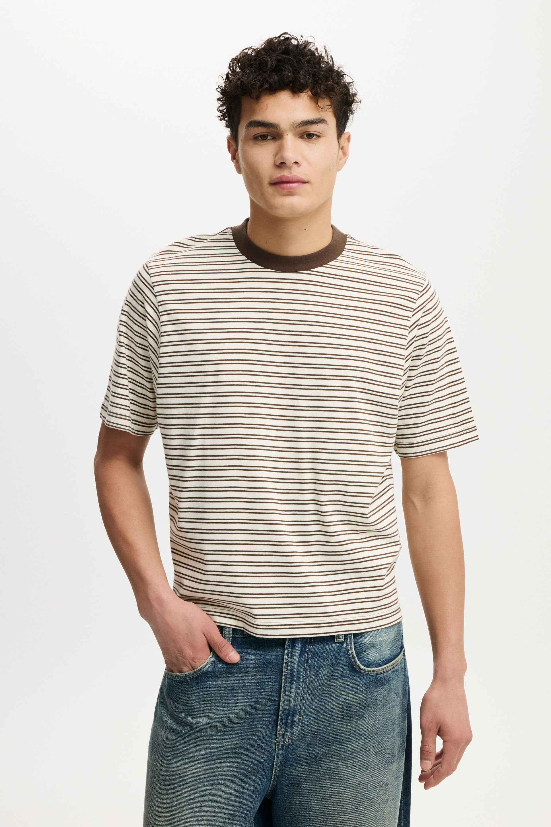 Cropped Fit T-Shirt creampuff / ashen brown stripe
