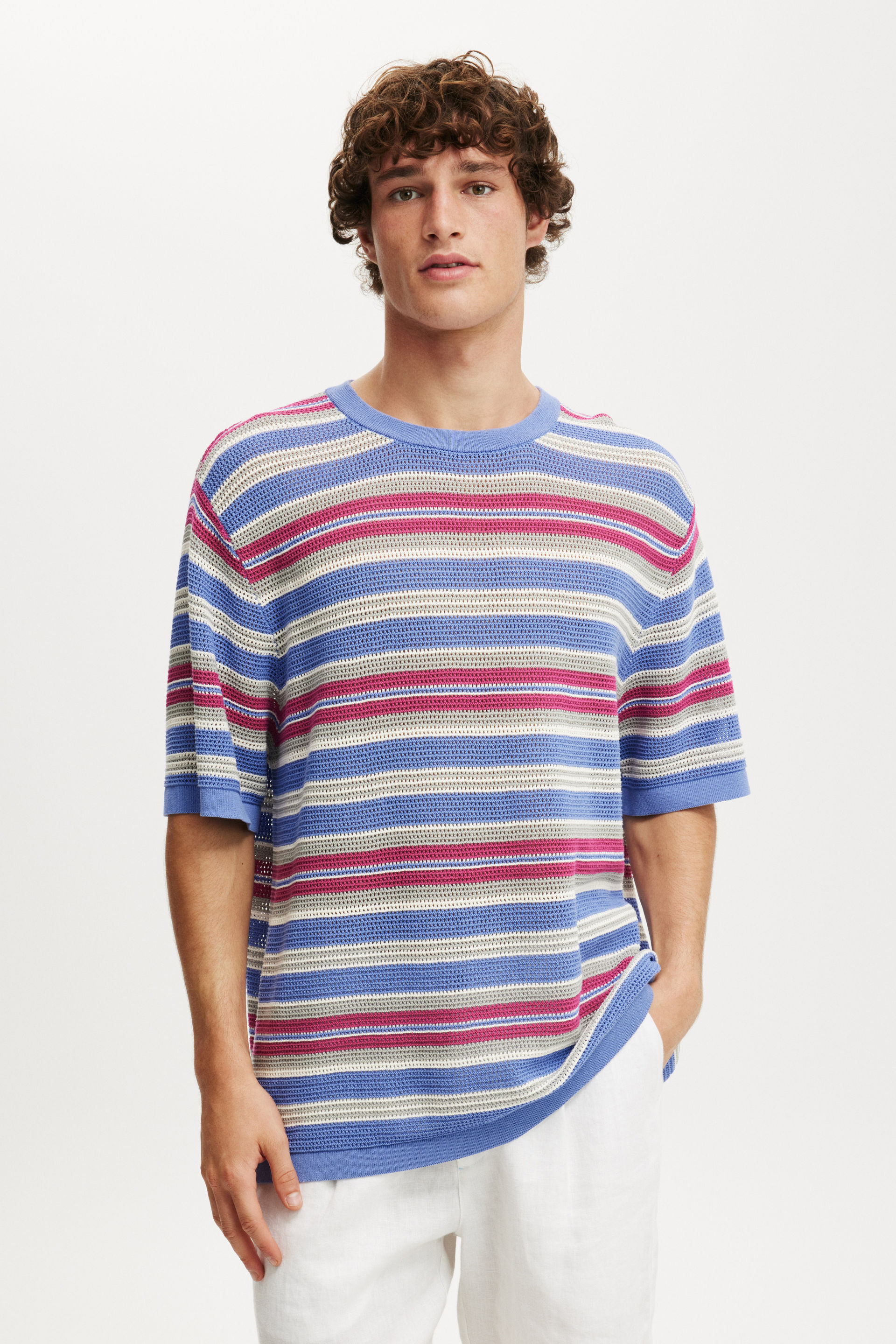 Knit Tee purple summer stripe