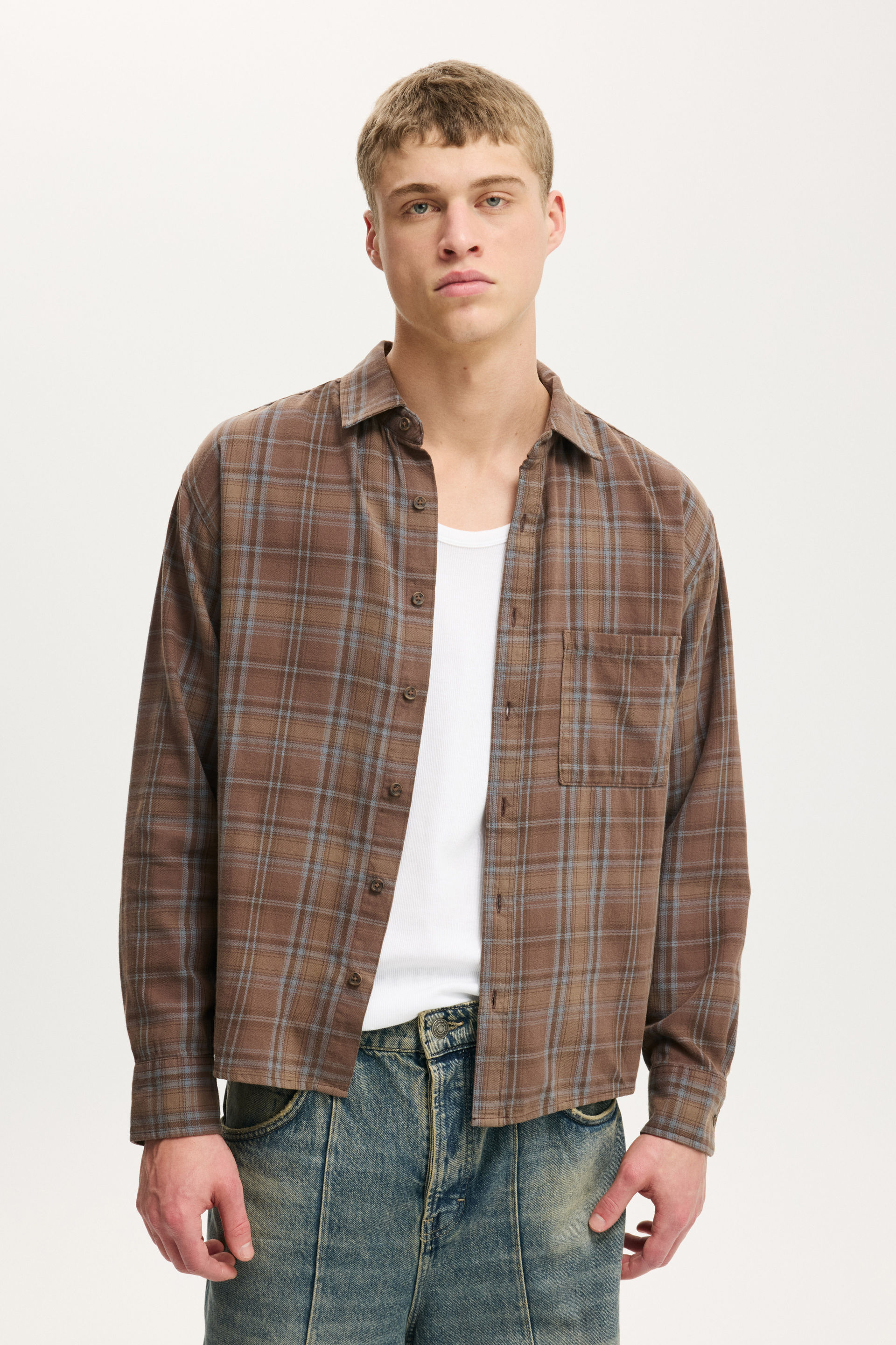 Tribeca Long Sleeve Shirt choc washed check