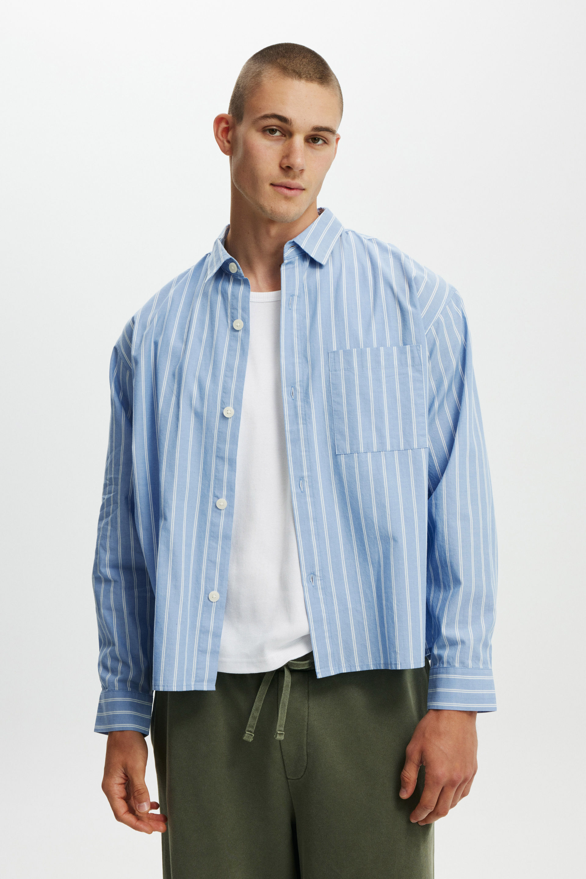 Hampton Long Sleeve Shirt soft blue stripe