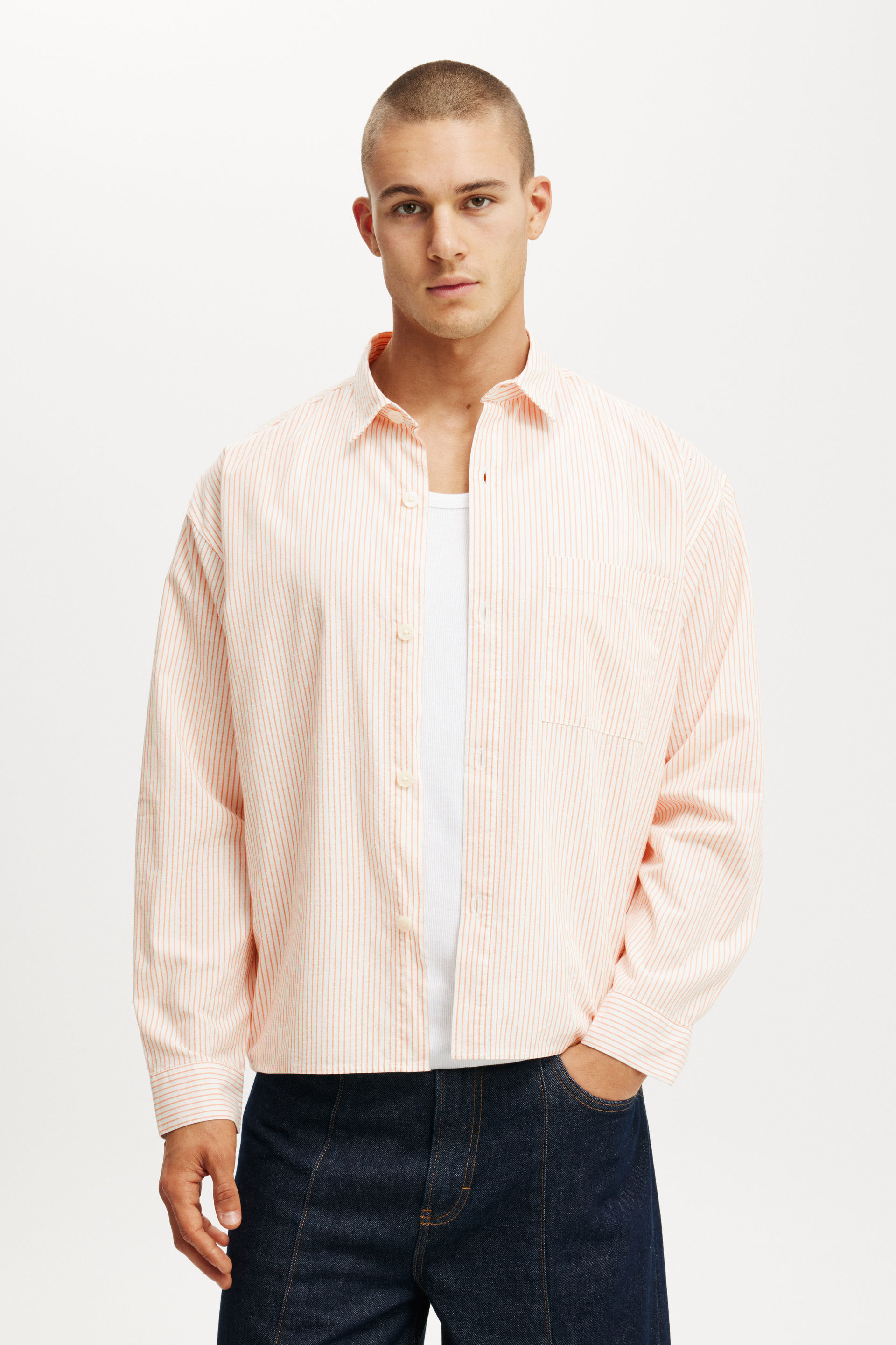 Hampton Long Sleeve Shirt apricot stripe